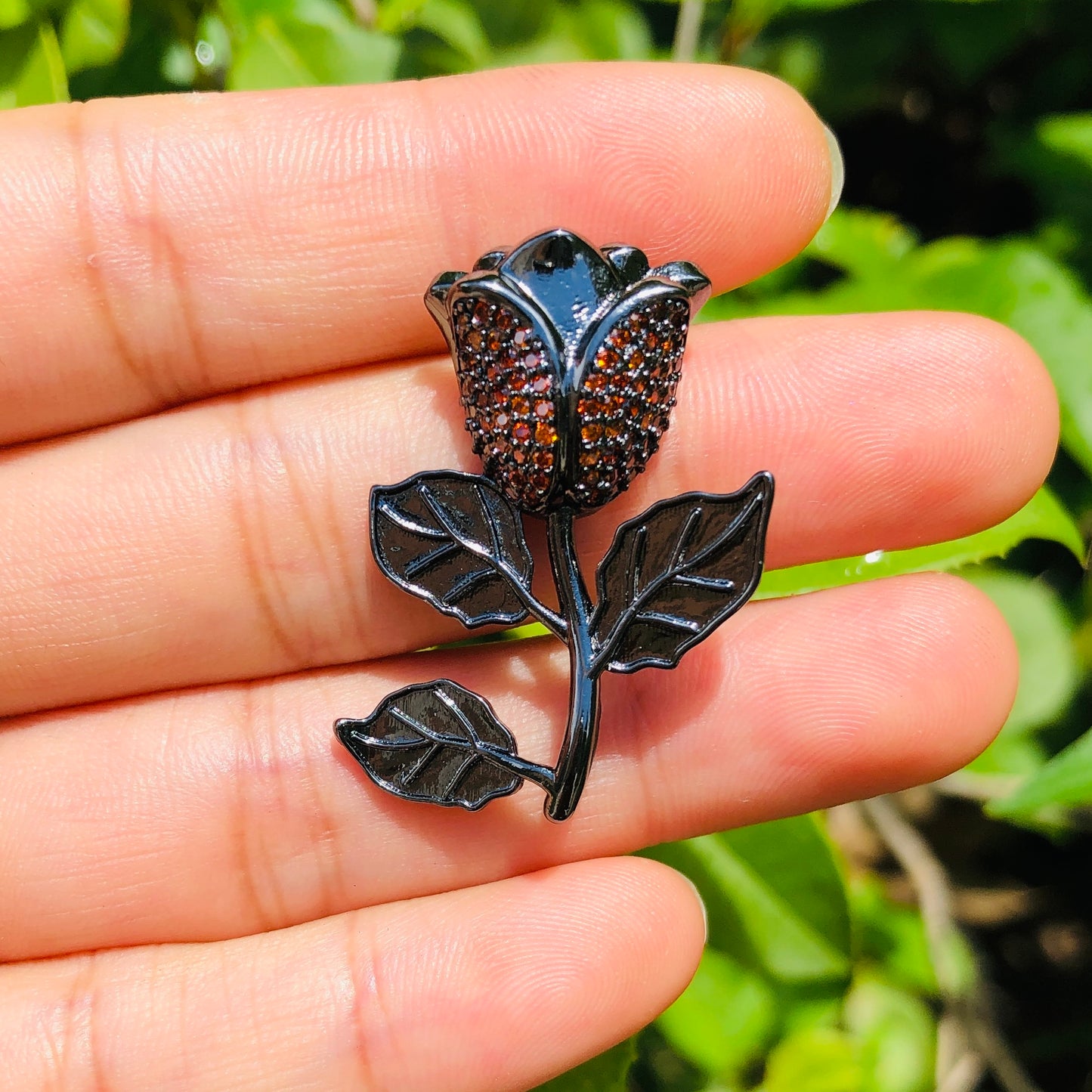 5pcs/lot 32*23mm Colorful CZ Paved Black Rose Charms CZ Paved Charms Colorful Zirconia Flowers Large Sizes On Sale Charms Beads Beyond