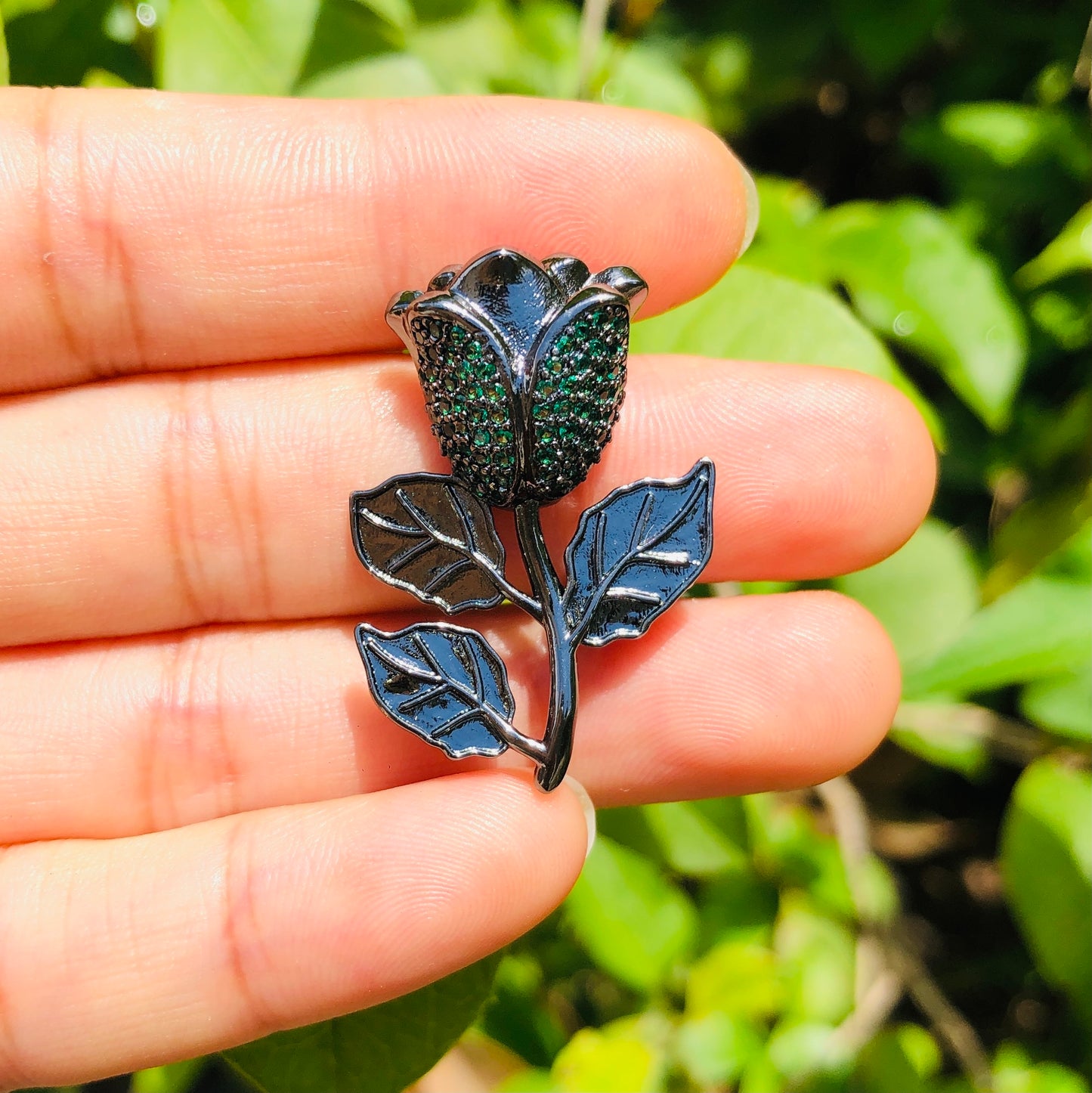 5pcs/lot 32*23mm Colorful CZ Paved Black Rose Charms CZ Paved Charms Colorful Zirconia Flowers Large Sizes On Sale Charms Beads Beyond