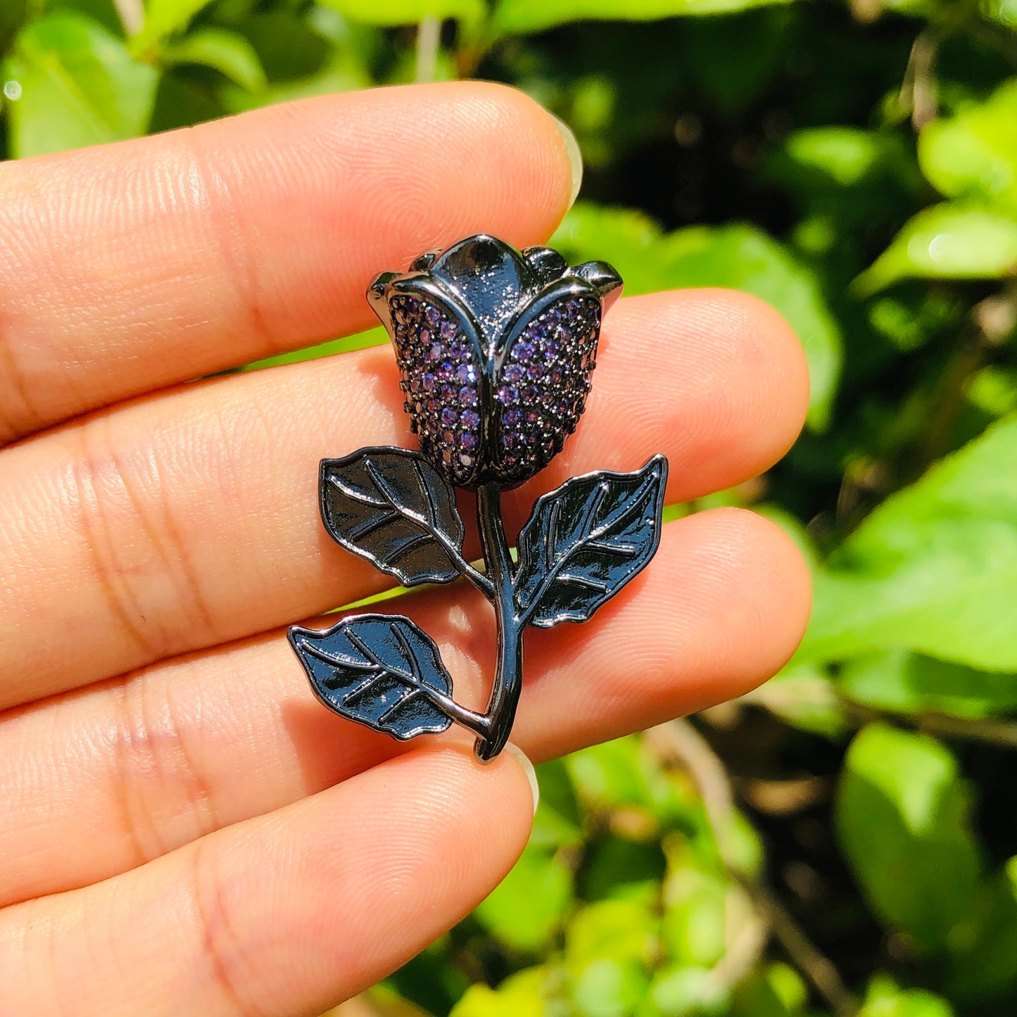 5pcs/lot 32*23mm Colorful CZ Paved Black Rose Charms CZ Paved Charms Colorful Zirconia Flowers Large Sizes On Sale Charms Beads Beyond
