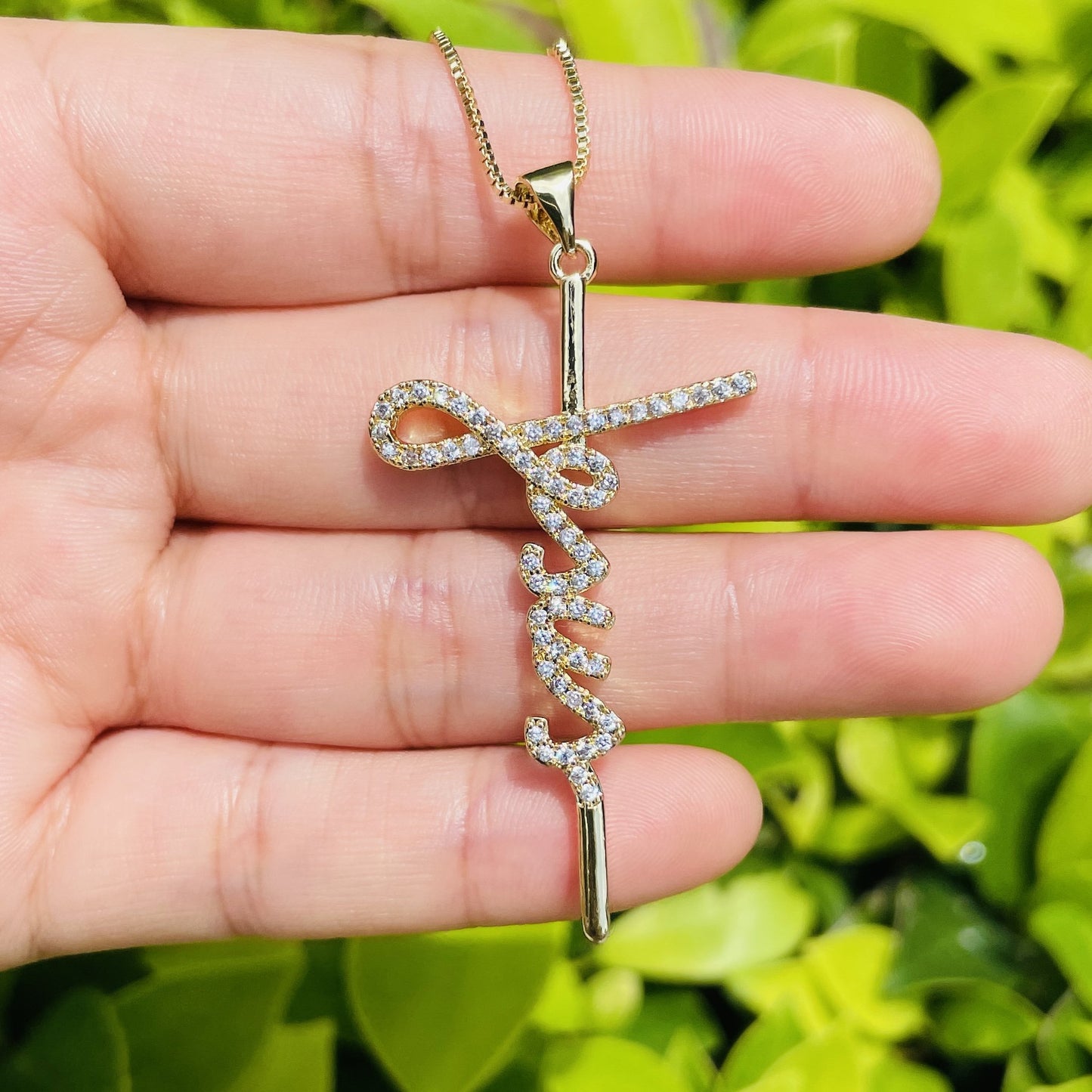 5pcs/lot 46*26.5mm CZ Paved Jesus Cross Necklace Necklaces Charms Beads Beyond