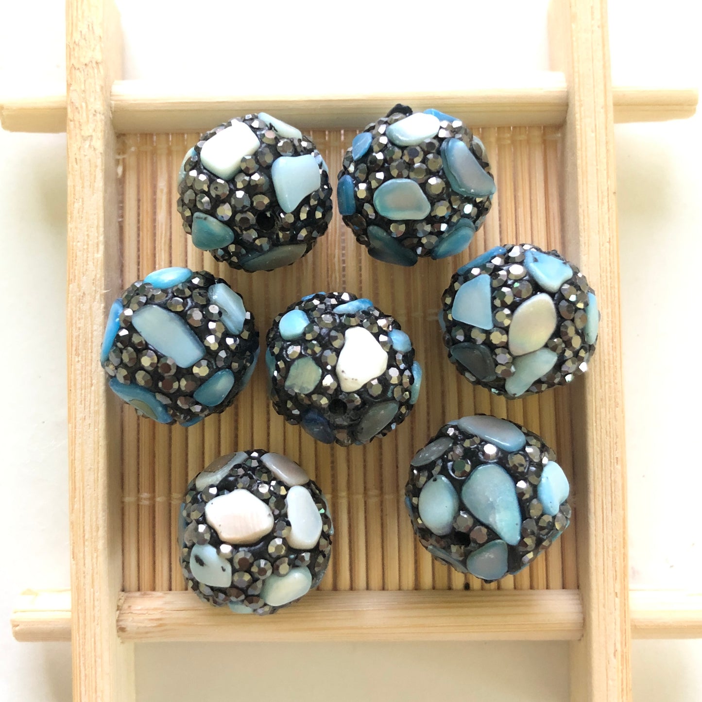 5pcs/lot 17mm Howlite Gemstone Rhinestone Spacers Focal Beads- Blue Rhinestone Spacers Focal Beads Charms Beads Beyond