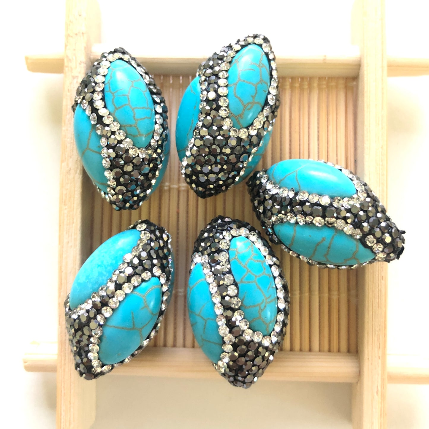 5pcs/lot 30*19mm Rhinestone Pave Turquoises Gemstone Spacers Focal Beads Rhinestone Spacers Focal Beads Charms Beads Beyond