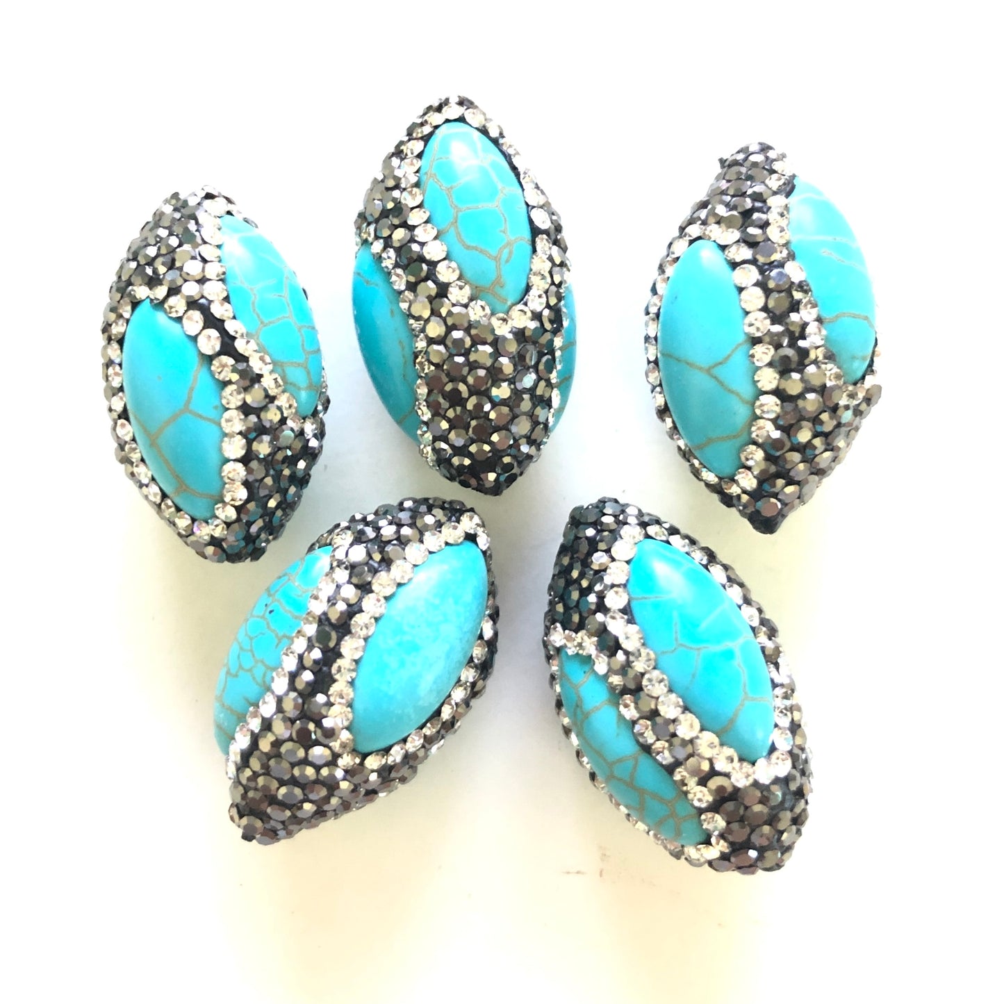 5pcs/lot 30*19mm Rhinestone Pave Turquoises Gemstone Spacers Focal Beads Rhinestone Spacers Focal Beads Charms Beads Beyond