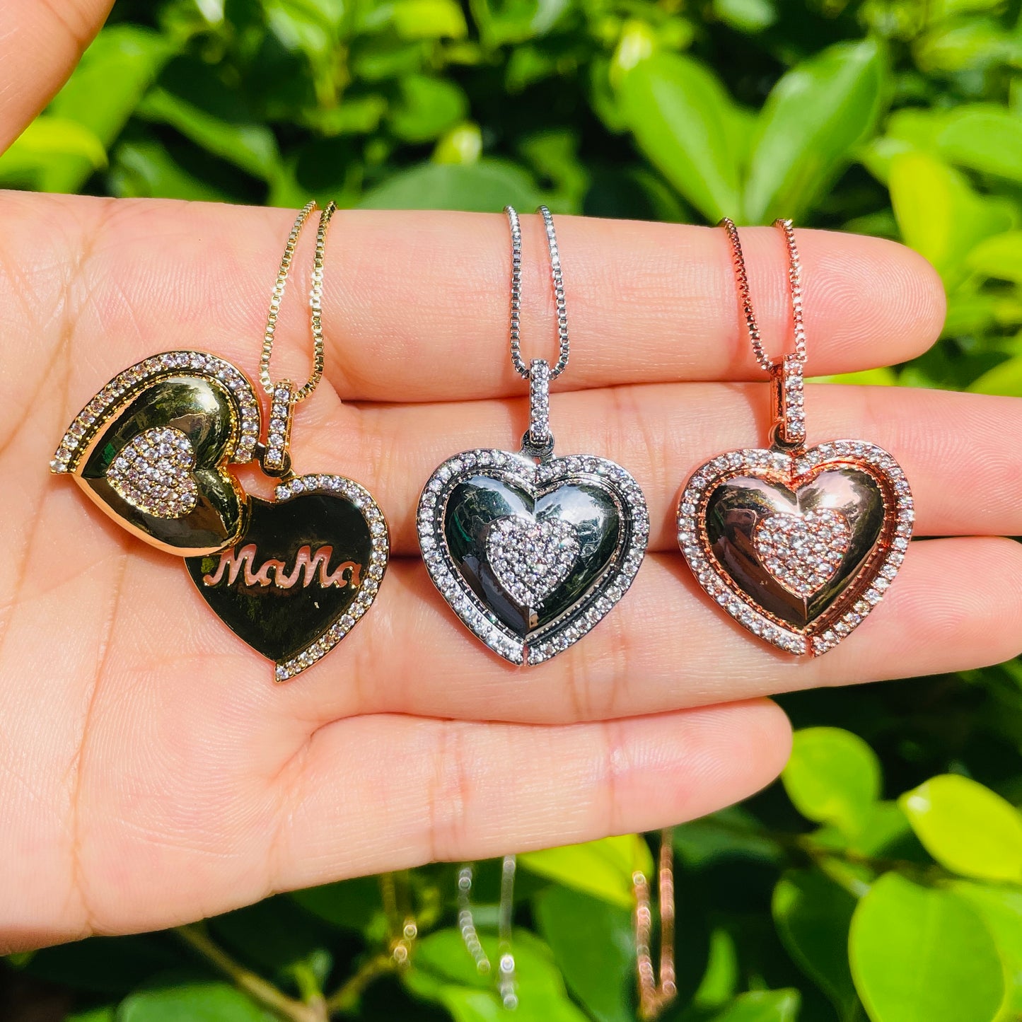 5pcs/lot 27*22mm CZ Paved Mom in Heart Necklaces Necklaces Love & Heart Necklaces Mother's Day Charms Beads Beyond