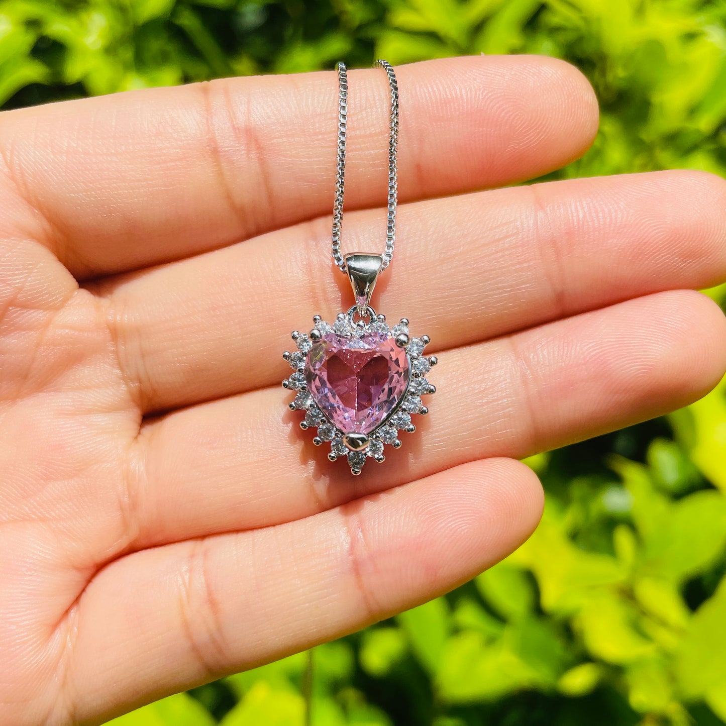 5pcs/lot 18*16mm Purple/Blue/Pink CZ Paved Heart Necklaces Necklaces Love & Heart Necklaces Charms Beads Beyond