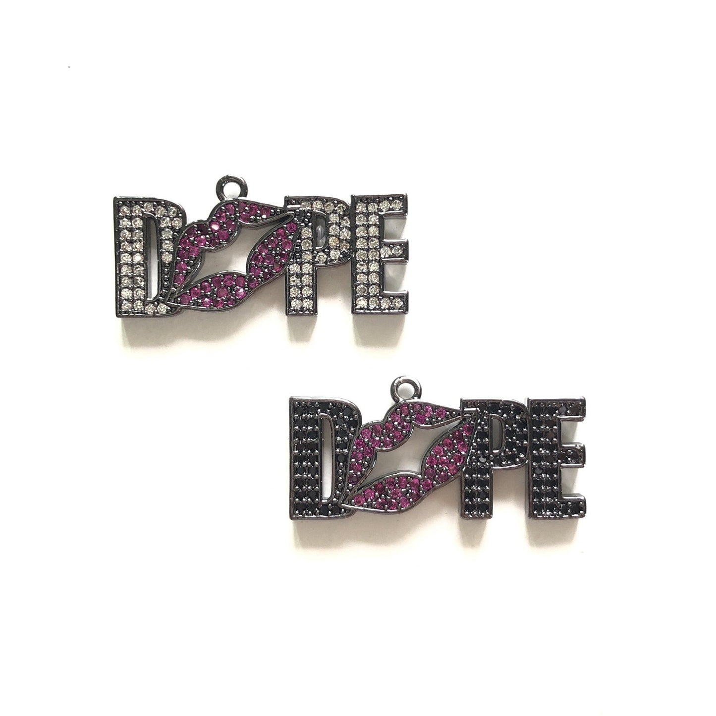 10pcs/lot 30.5*15mm CZ Paved Red Lip Dope Word Charms CZ Paved Charms On Sale Words & Quotes Charms Beads Beyond