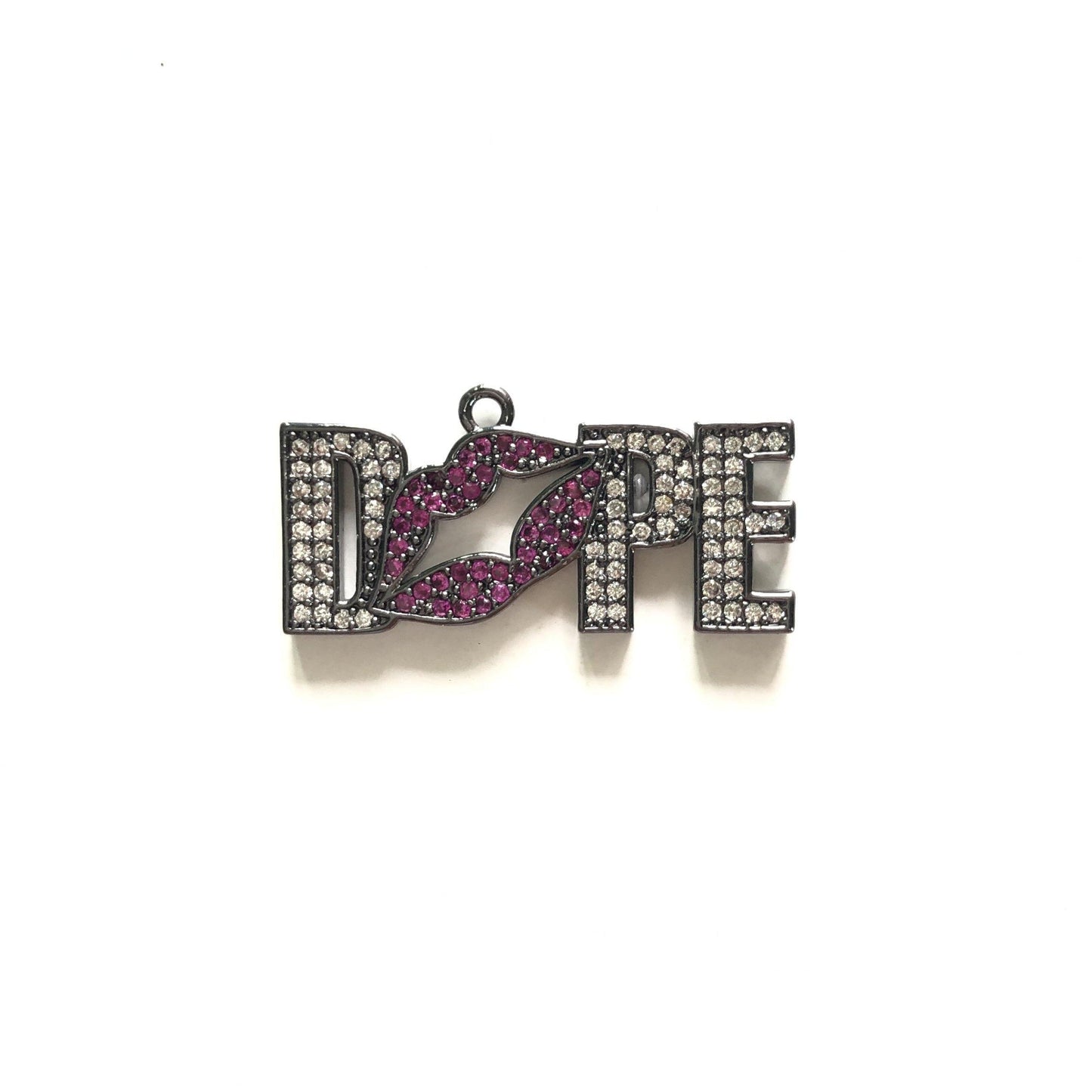 10pcs/lot 30.5*15mm CZ Paved Red Lip Dope Word Charms Clear+Red CZ Paved Charms On Sale Words & Quotes Charms Beads Beyond