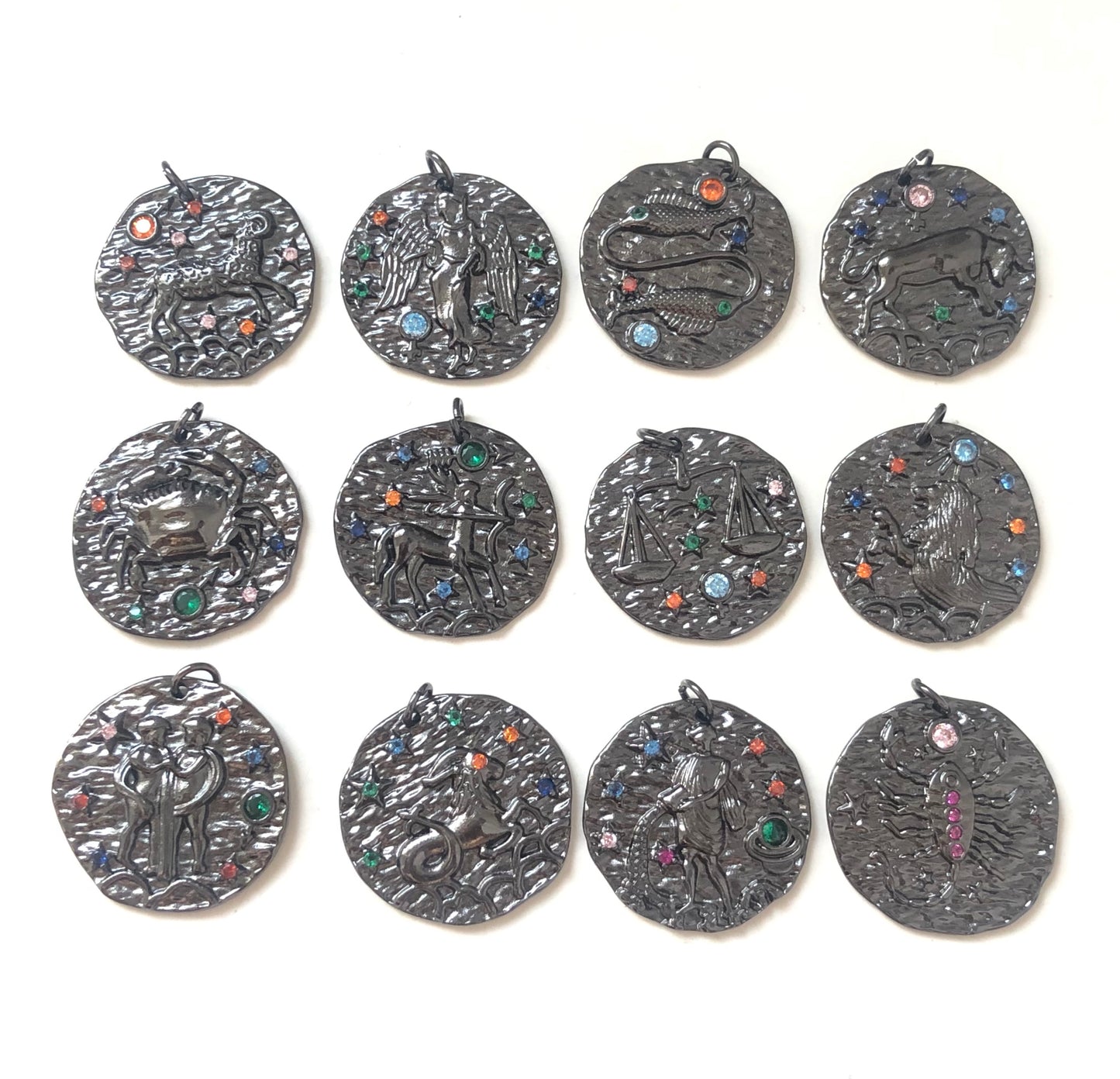 12pcs/lot 24mm CZ Paved Zodiac Charms-Black CZ Paved Charms Zodiac Charms Beads Beyond