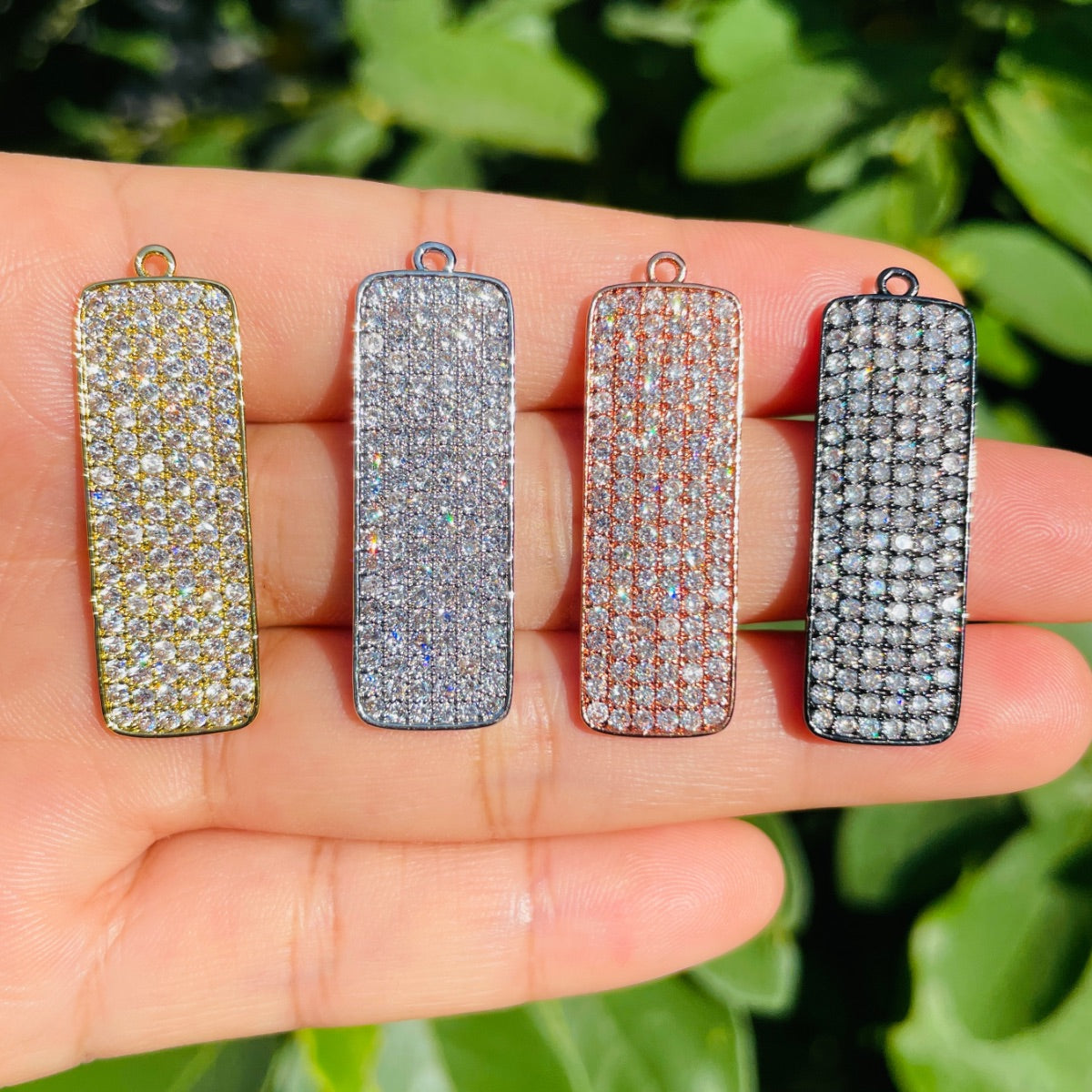 5-10pcs/lot 35*11mm CZ Pave Rectangle Plate Charm Pendants Mix Colors CZ Paved Charms Geometrics Charms Beads Beyond
