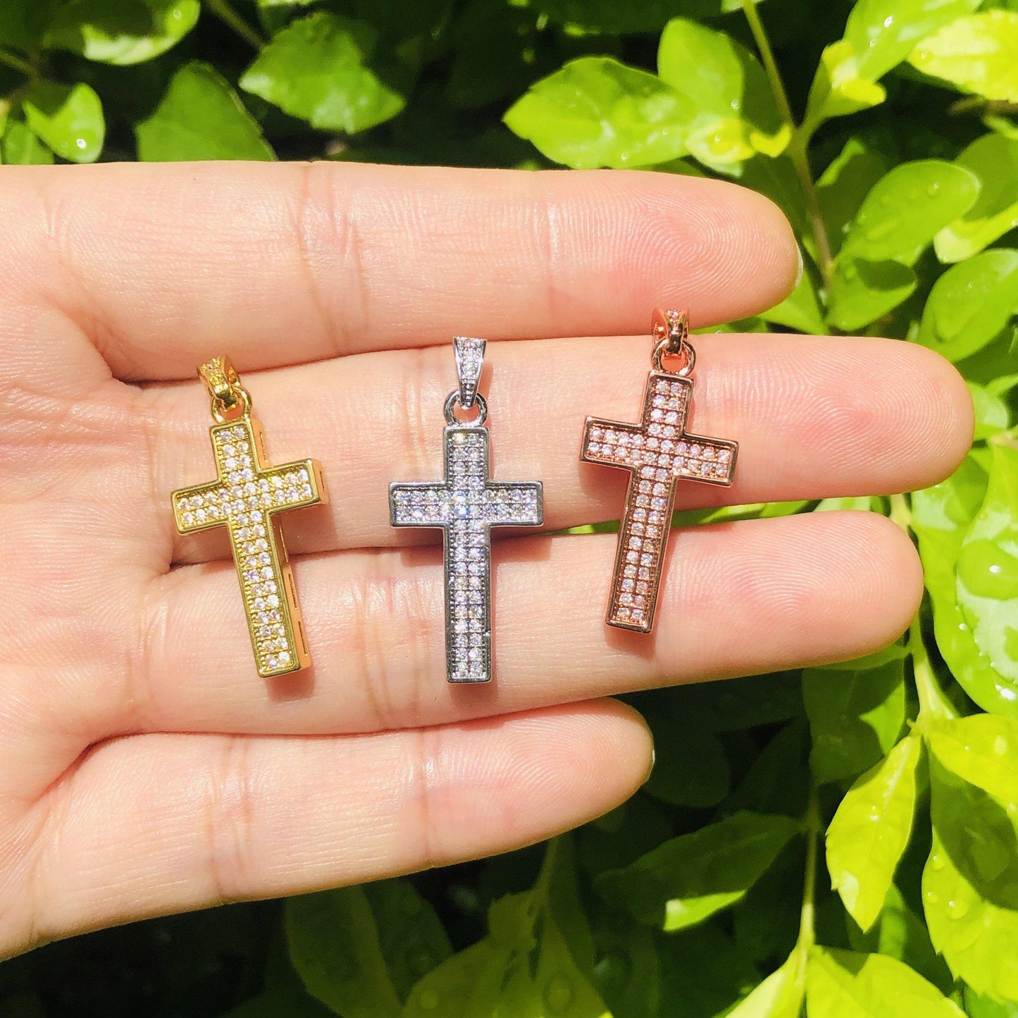 10pcs/lot 25*13mm CZ Paved Cross Charms Mix Color CZ Paved Charms Crosses Charms Beads Beyond
