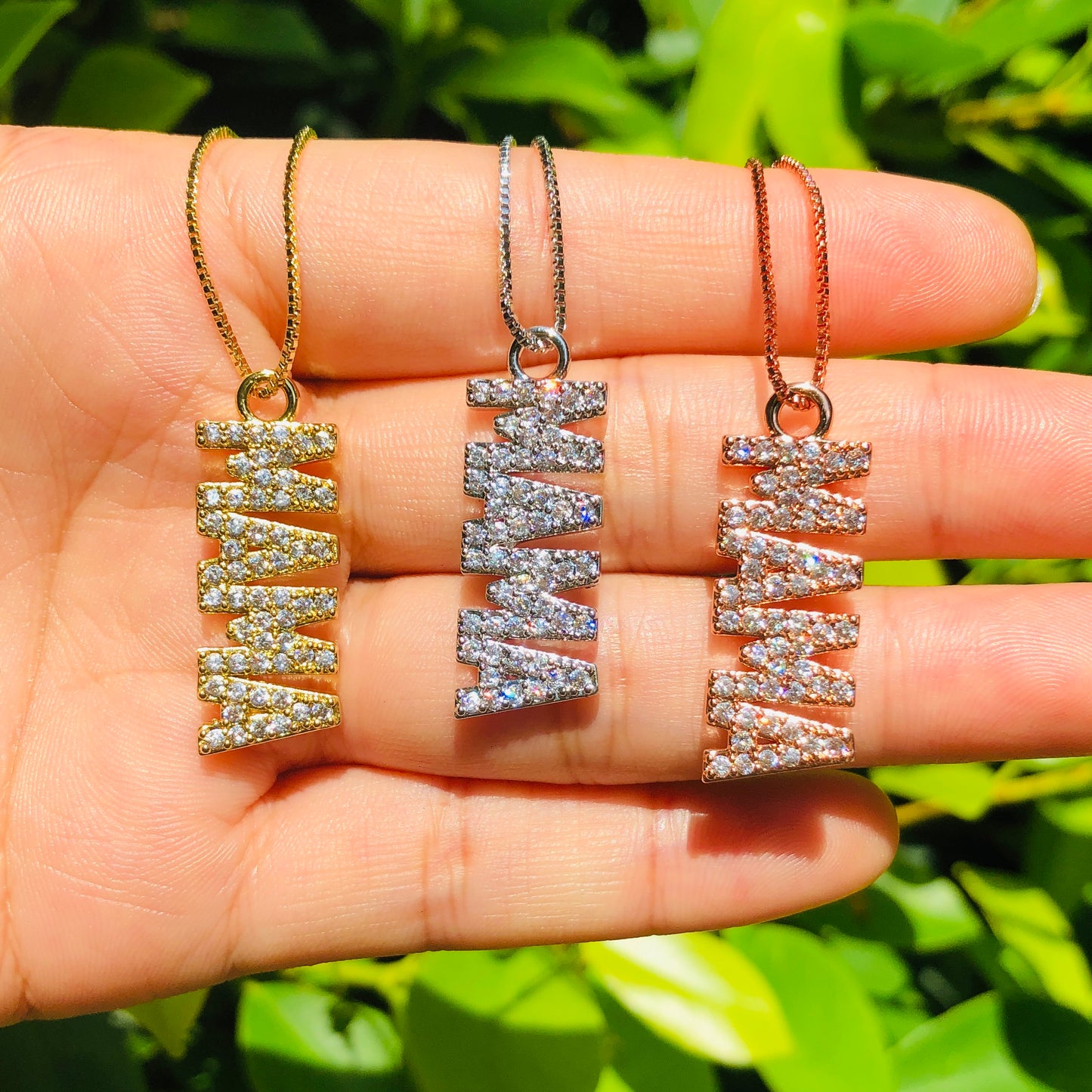 5pcs/lot 31*11mm CZ Paved Mama Necklaces for Mother Necklaces Mother's Day Charms Beads Beyond