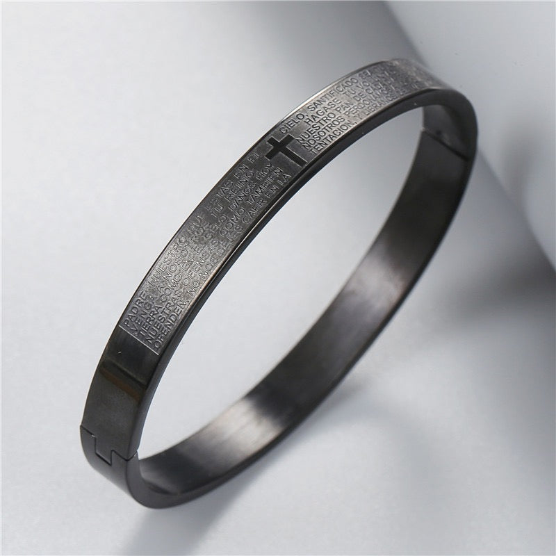 5pcs/lot Bible Stainless Steel Bangle for Men and Women Black-5pcs Men Bracelets Charms Beads Beyond
