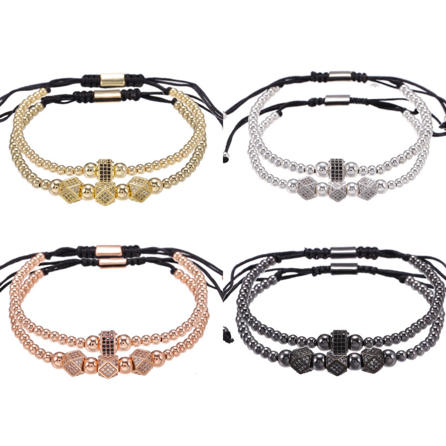 3 sets/lot CZ Paved Octagon Spacer Bracelets for Men Mix Colors Men Bracelets Charms Beads Beyond