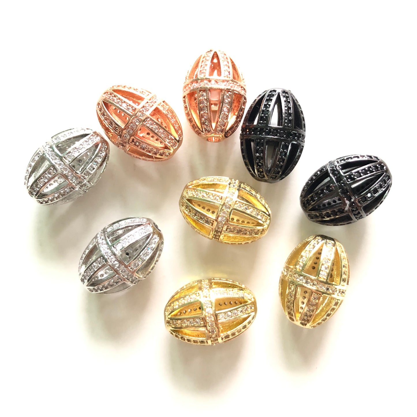 10pcs/lot 16.5*11.5mm CZ Paved Hollow Olive Beads Spacers Mix Color CZ Paved Spacers Oval Spacers Charms Beads Beyond