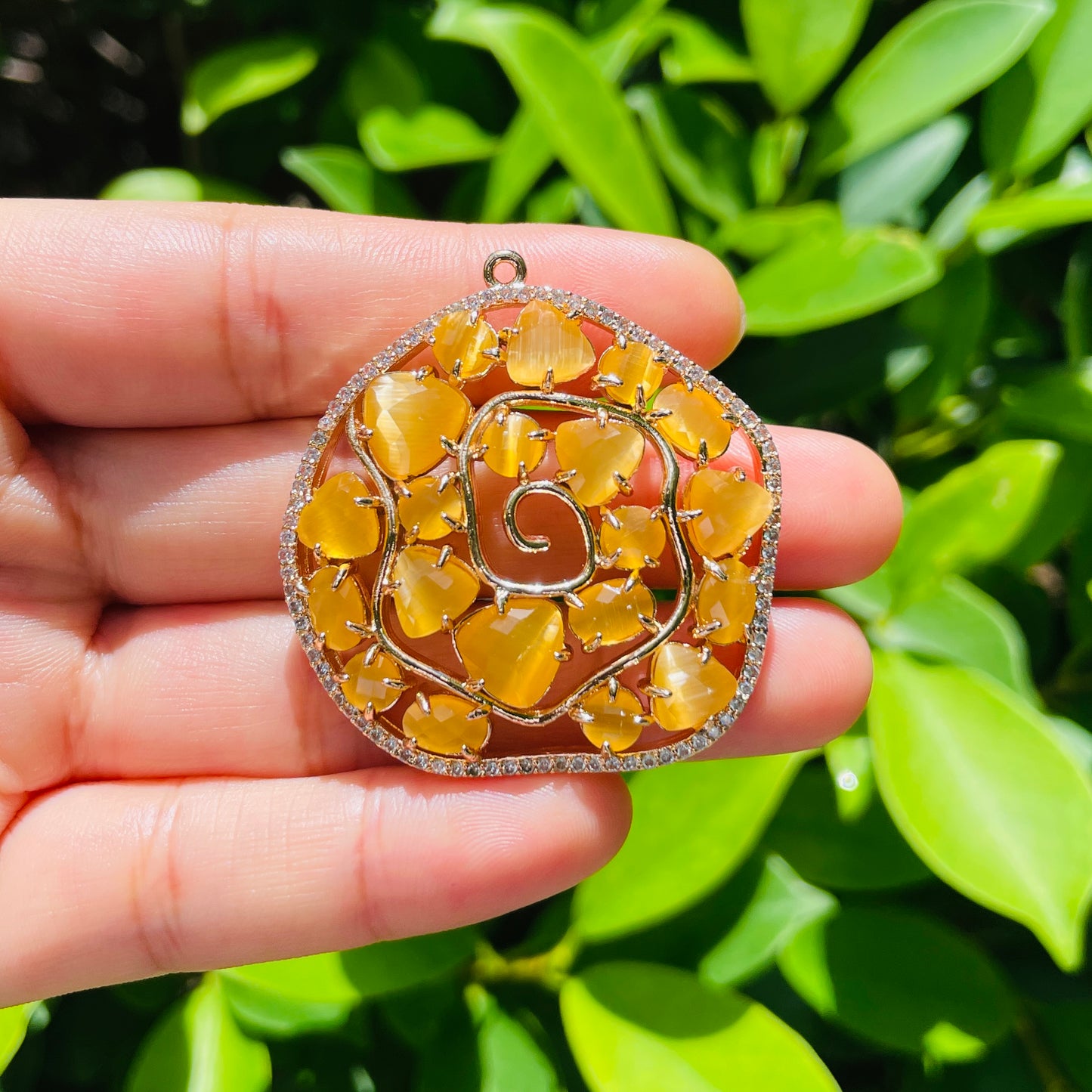 5pcs/lot 41*40mm CZ Paved Colorful Crystal Charms Yellow CZ Paved Charms Large Sizes Charms Beads Beyond