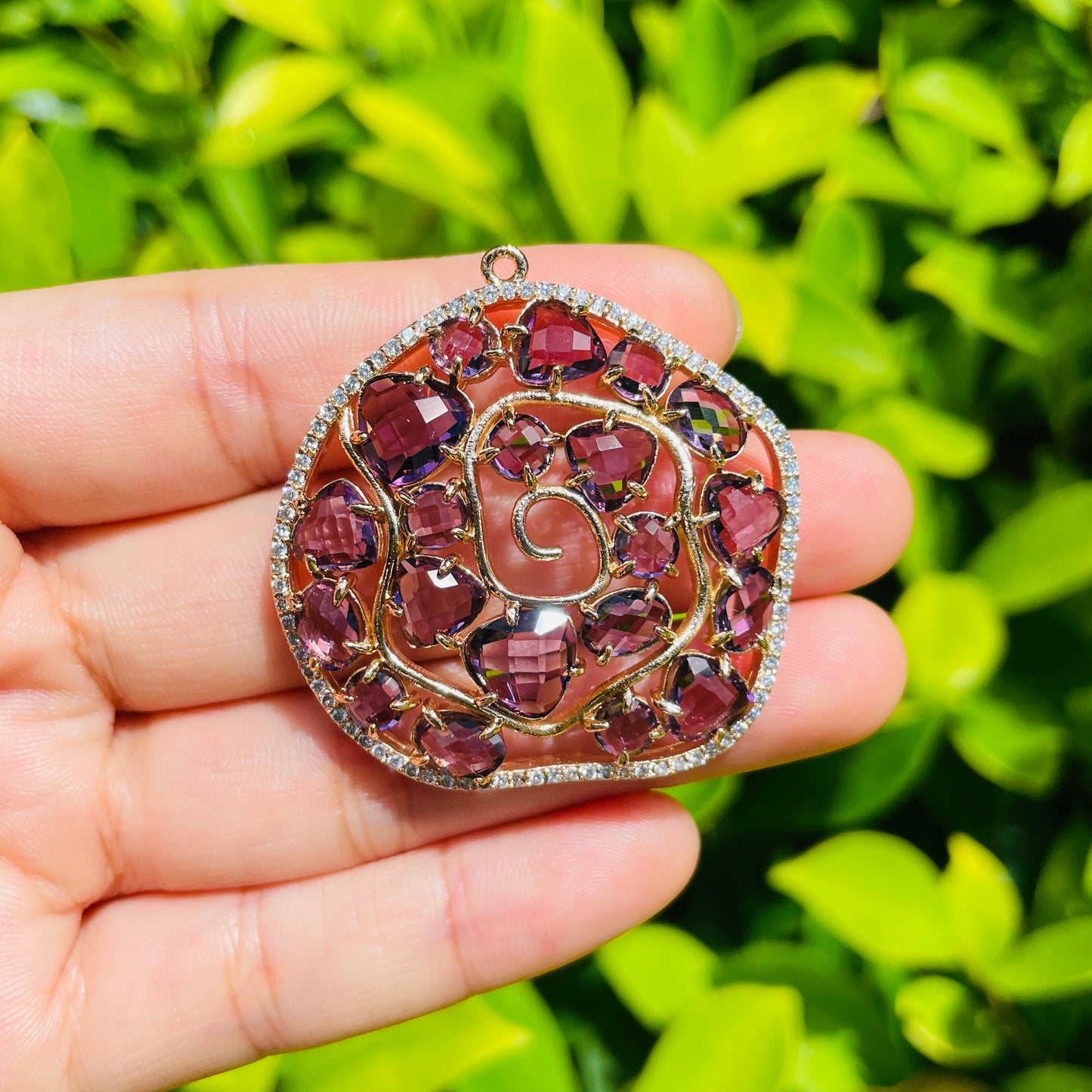 5pcs/lot 41*40mm CZ Paved Colorful Crystal Charms Purple CZ Paved Charms Large Sizes Charms Beads Beyond