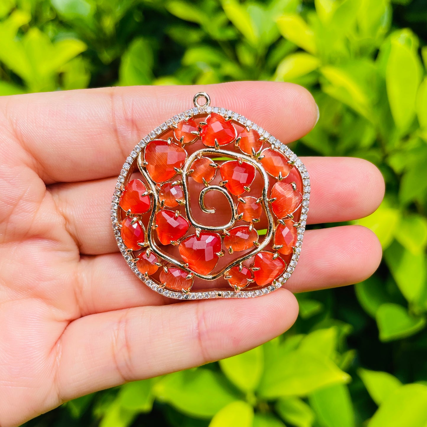5pcs/lot 41*40mm CZ Paved Colorful Crystal Charms Orange CZ Paved Charms Large Sizes Charms Beads Beyond