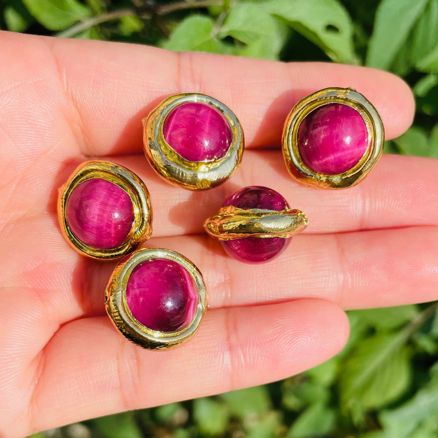 2-5-10pcs/lot 16.5*16mm Gold Plated Fuchsia Tiger Eye Spacers Focal Beads Focal Beads Focal Beads Charms Beads Beyond
