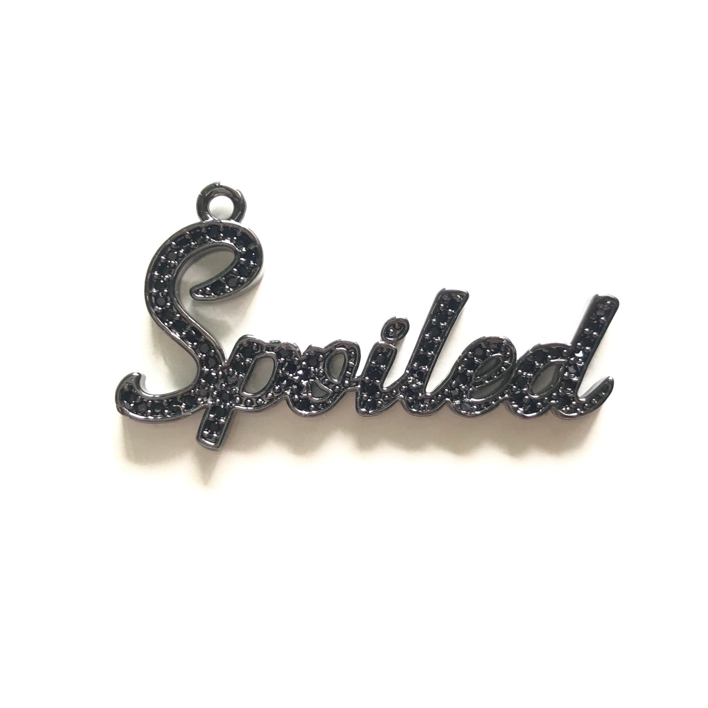 10pcs/lot 38*20.5mm CZ Paved Spoiled Charms Black on Black CZ Paved Charms Words & Quotes Charms Beads Beyond