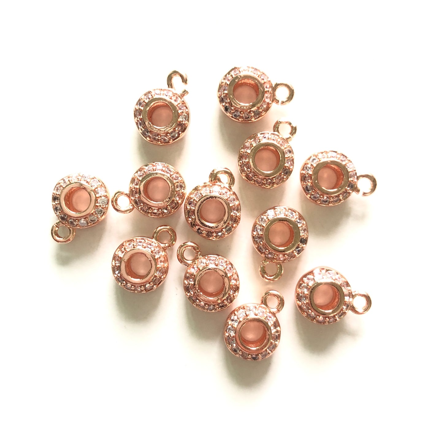 20pcs/lot 9*4mm CZ Paved Bail Spacers Rose Gold CZ Paved Spacers Bail Beads Charms Beads Beyond