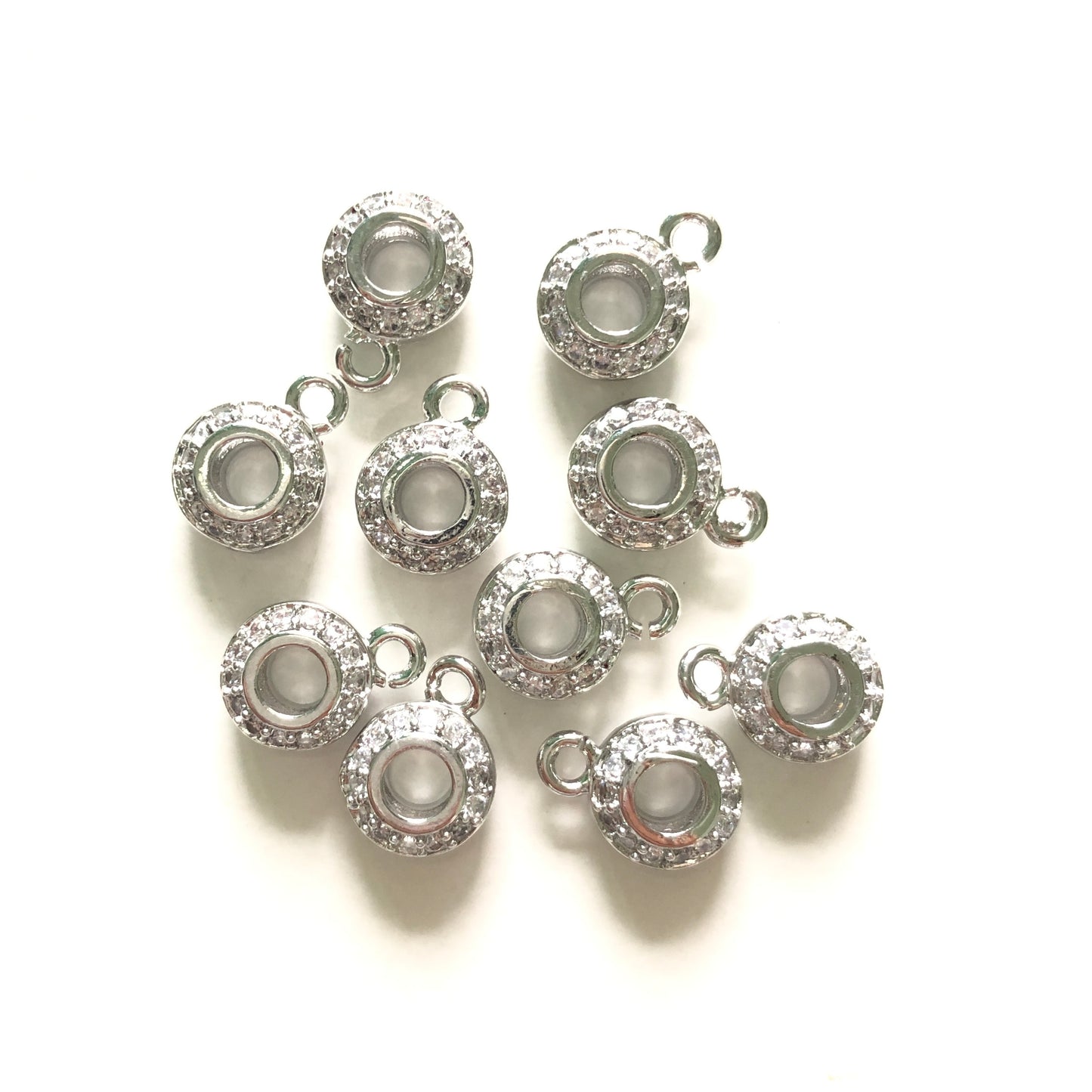 20pcs/lot 9*4mm CZ Paved Bail Spacers Silver CZ Paved Spacers Bail Beads Charms Beads Beyond