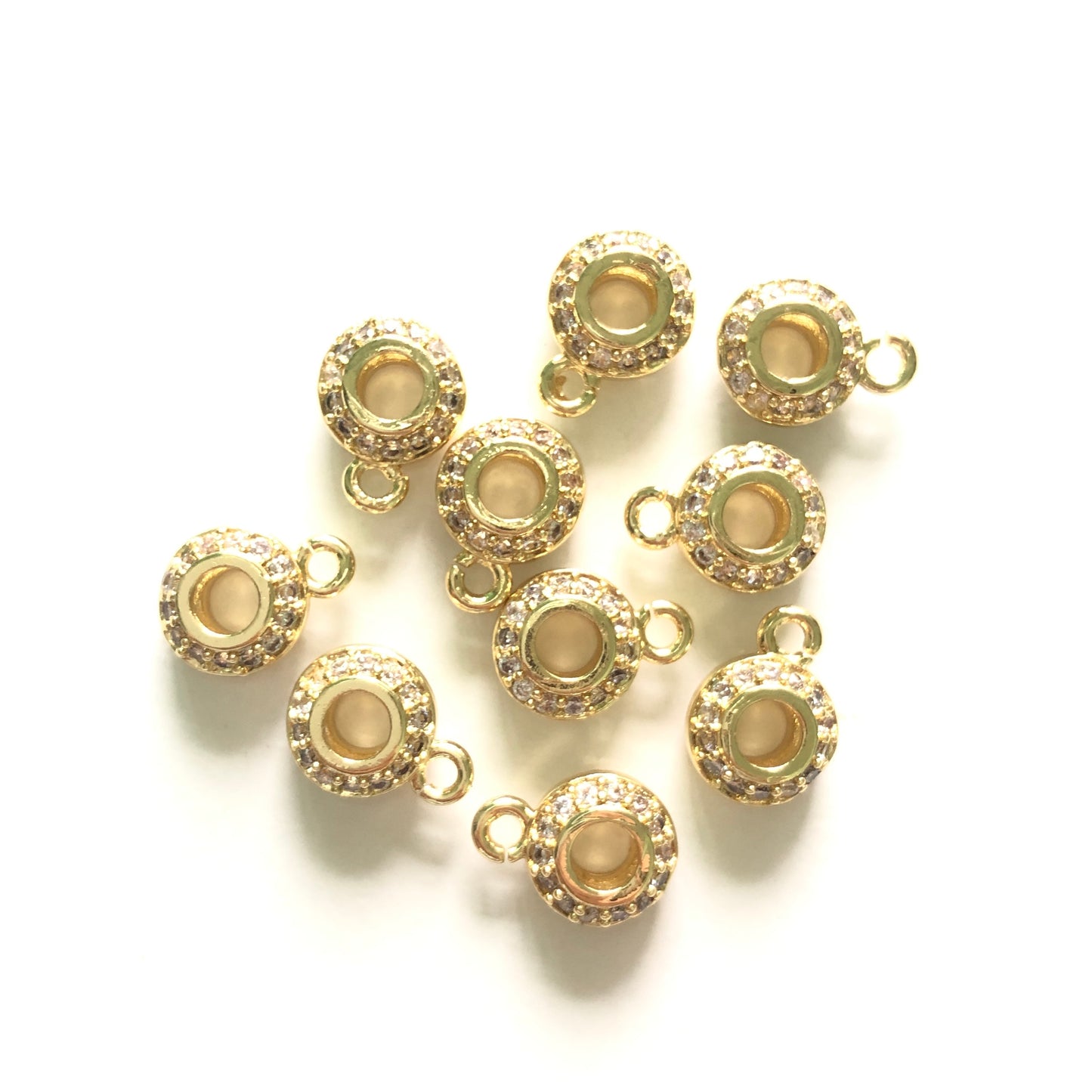 20pcs/lot 9*4mm CZ Paved Bail Spacers Gold CZ Paved Spacers Bail Beads Charms Beads Beyond