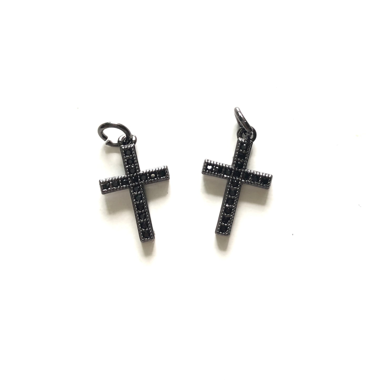 10pcs/lot 14.3*10mm CZ Paved Cross Charms Black CZ Paved Charms Crosses Small Sizes Charms Beads Beyond