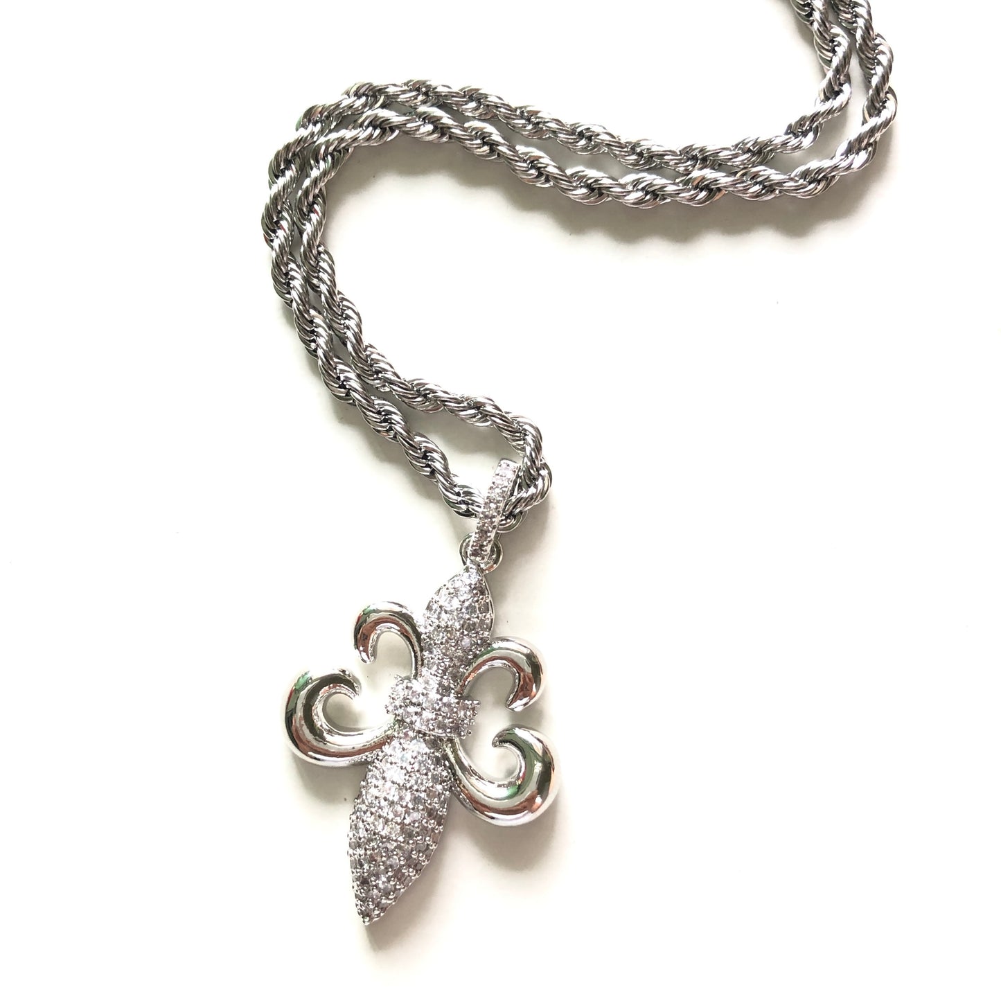 5pcs/lot 18/20/24 inch Stainless Rope Chain CZ Paved Fleur De Lis Necklace Necklaces Charms Beads Beyond