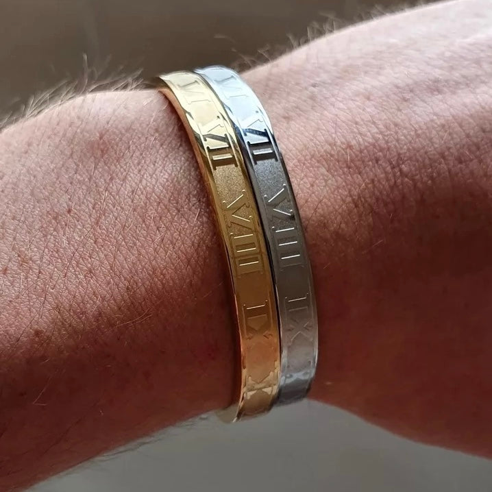 5pcs/lot Roman Numeral Stainless Steel Open Bangle for Women & Men Women & Men Bracelets Charms Beads Beyond
