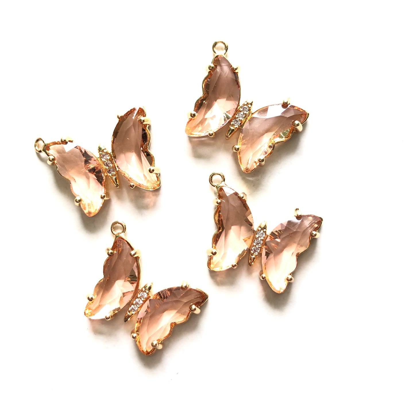 10pcs/lot 20*18mm Colorful Crystal Butterfly Charms Peach CZ Paved Charms Butterflies Charms Beads Beyond