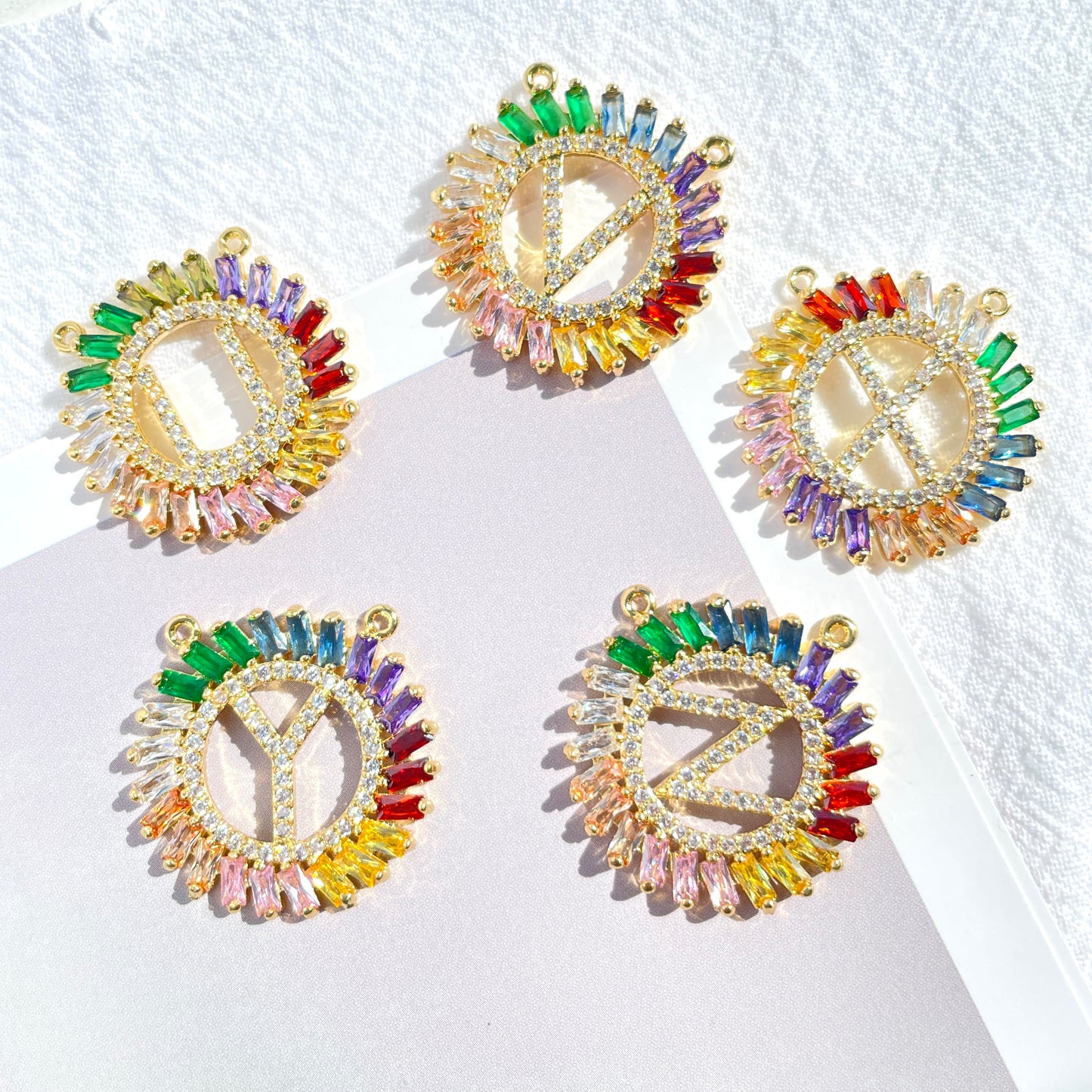 10pcs/lot Multicolor CZ Pave Gold Plated Rainbow Initial Alphabet Letter Charms CZ Paved Charms Initials & Numbers Charms Beads Beyond