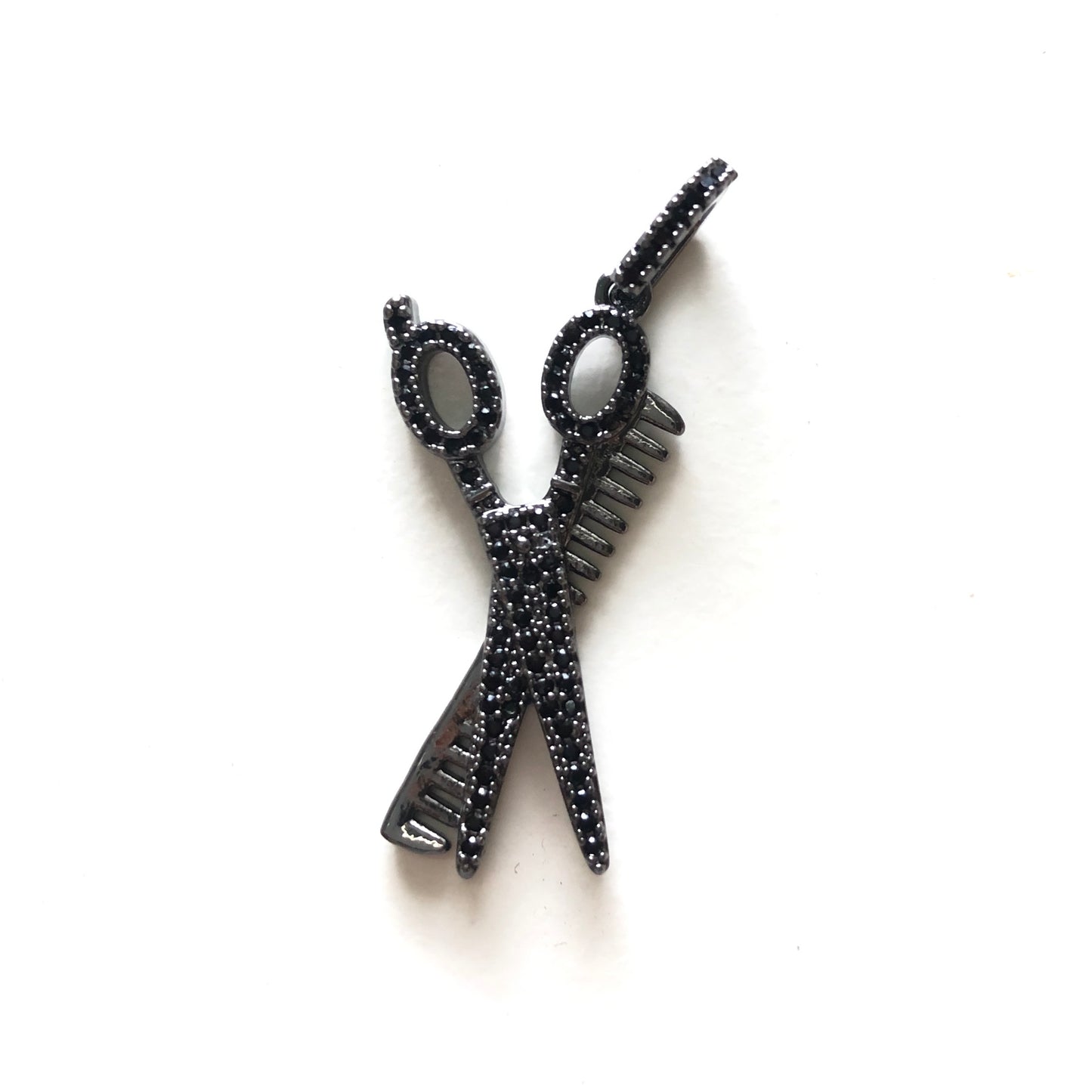 10pcs/lot 41*17mm CZ Paved Scissor Comb Charms Black on Black CZ Paved Charms Fashion On Sale Charms Beads Beyond