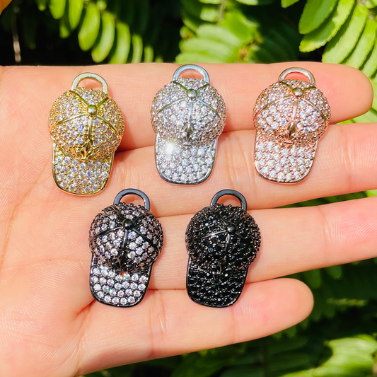 10pcs/lot 25*16mm CZ Pave Fleur De Lis BaseBall Cap Saints Charms Mix Colors CZ Paved Charms Fashion Louisiana Inspired On Sale Charms Beads Beyond