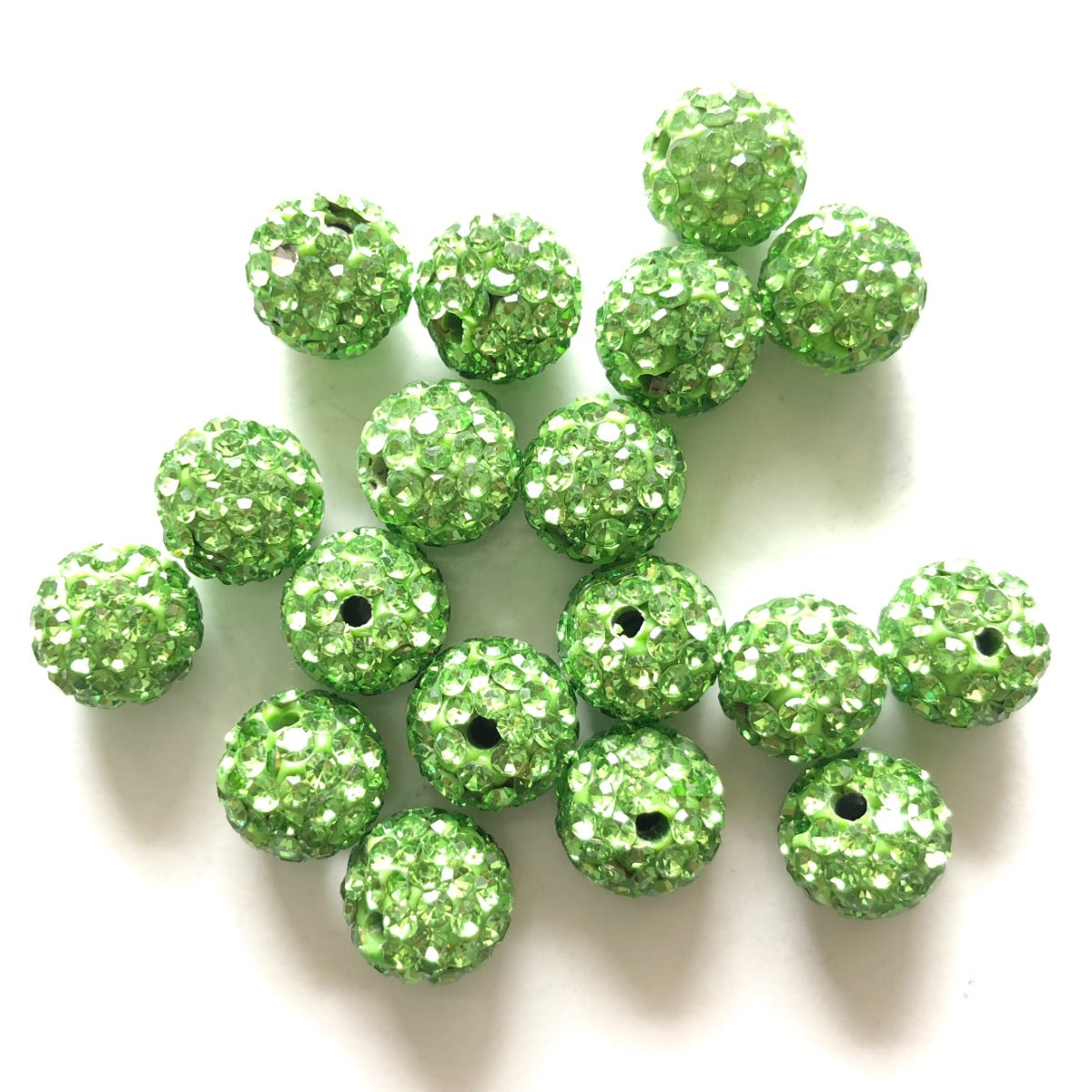 50-100pcs/lot 10mm Bright Green Rhinestone Clay Disco Ball Beads, Clay Beads