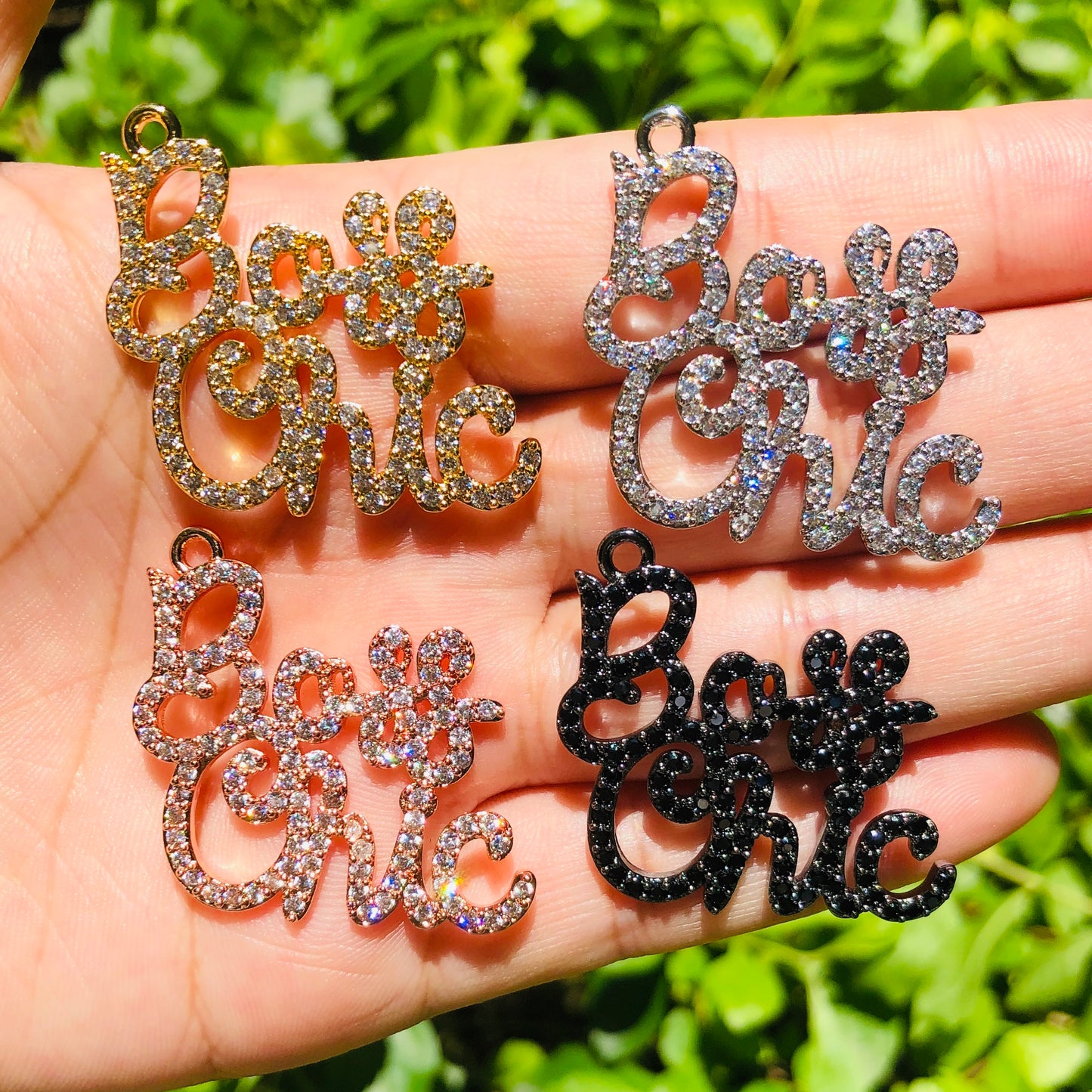 10pcs/lot 30*30mm CZ Paved Boss Chic Charms Mix Color CZ Paved Charms Words & Quotes Charms Beads Beyond