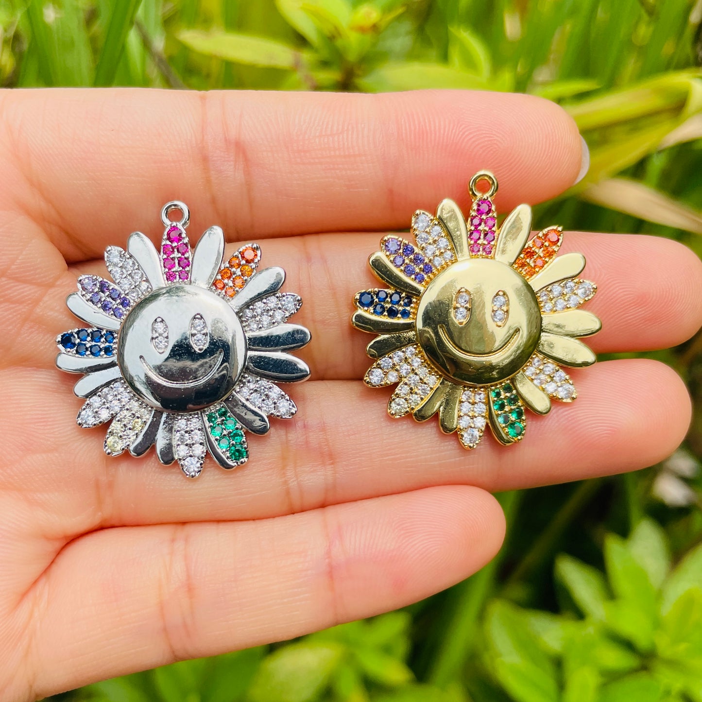10pcs/lot 30*26mm Multicolor CZ Paved Sunflower Charms CZ Paved Charms Flowers Charms Beads Beyond