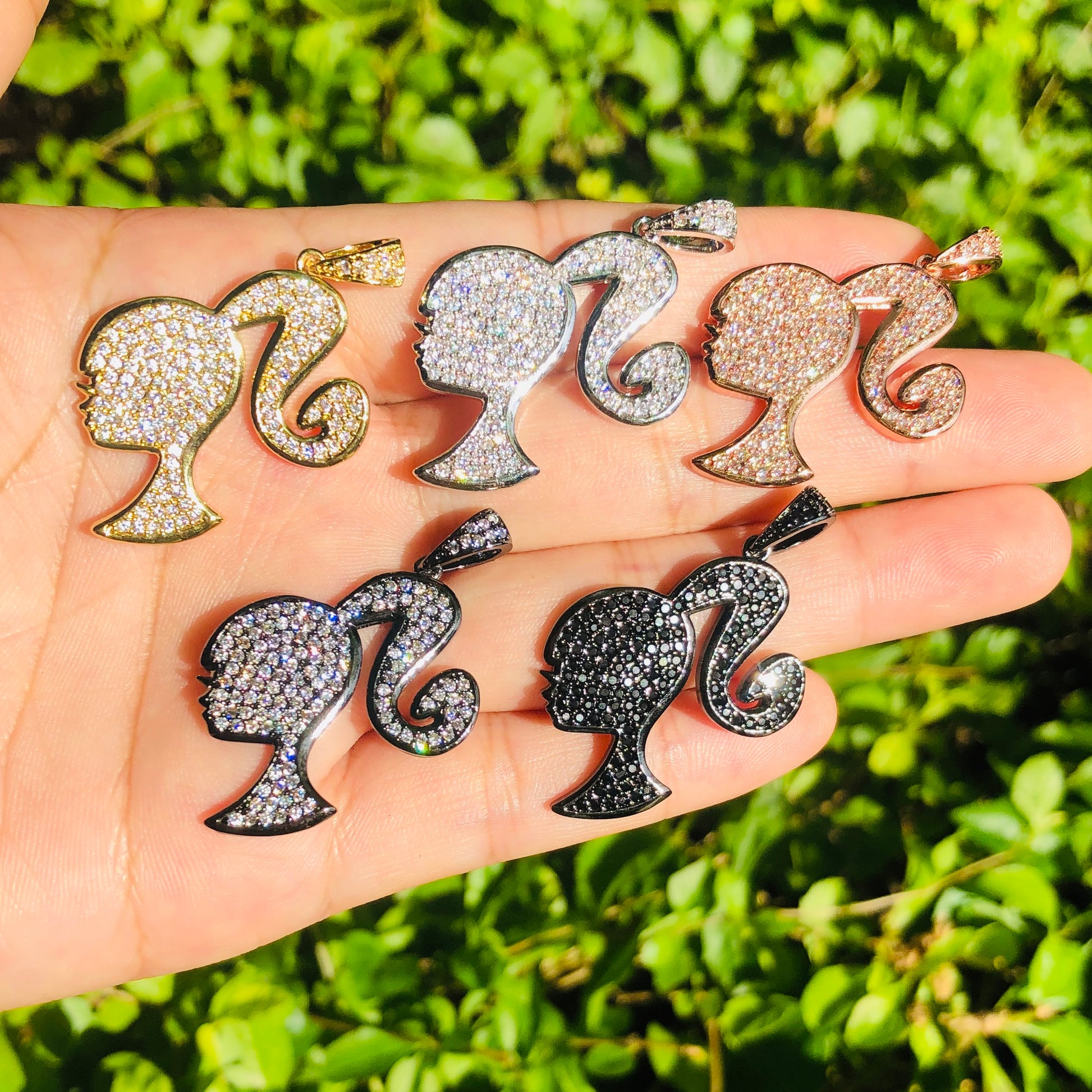 10pcs/lot 25.5*25mm CZ Paved Barbie Girl Charms Mix Colors CZ Paved Charms Fashion Charms Beads Beyond