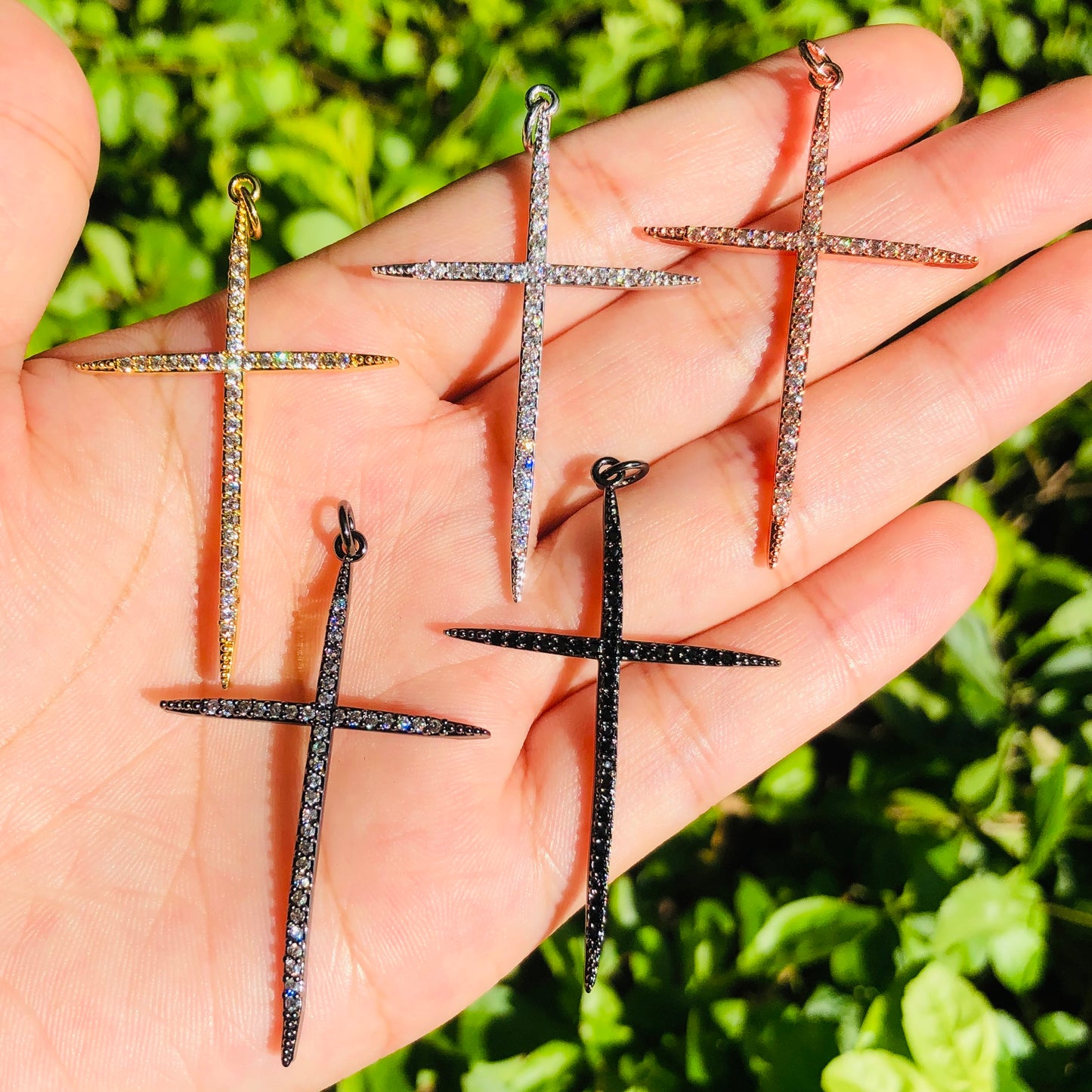 10pcs/lot 45*30mm CZ Paved Cross Charms Mix Color CZ Paved Charms Crosses Charms Beads Beyond