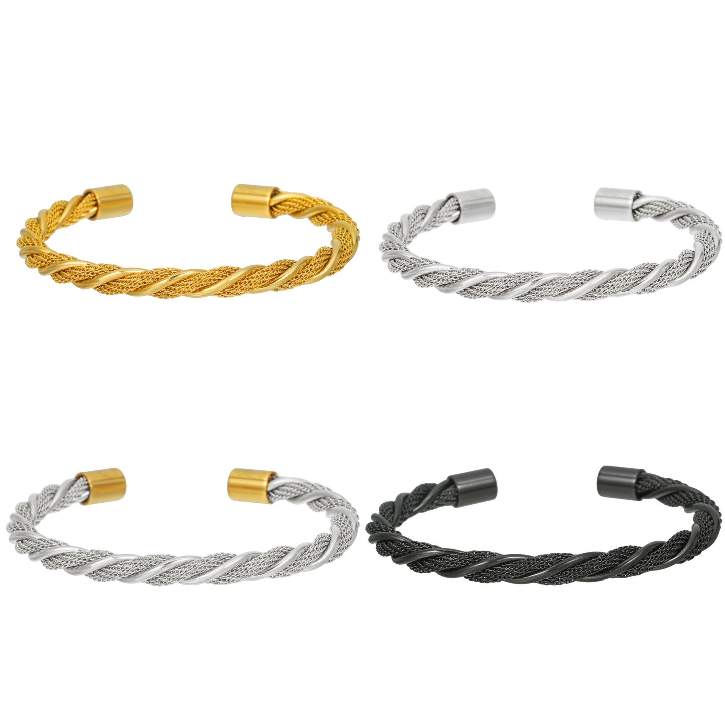 5pcs/lot Stainless Steel Twist Bangle for Women & Men Mix Color-5pcs Women & Men Bracelets Charms Beads Beyond