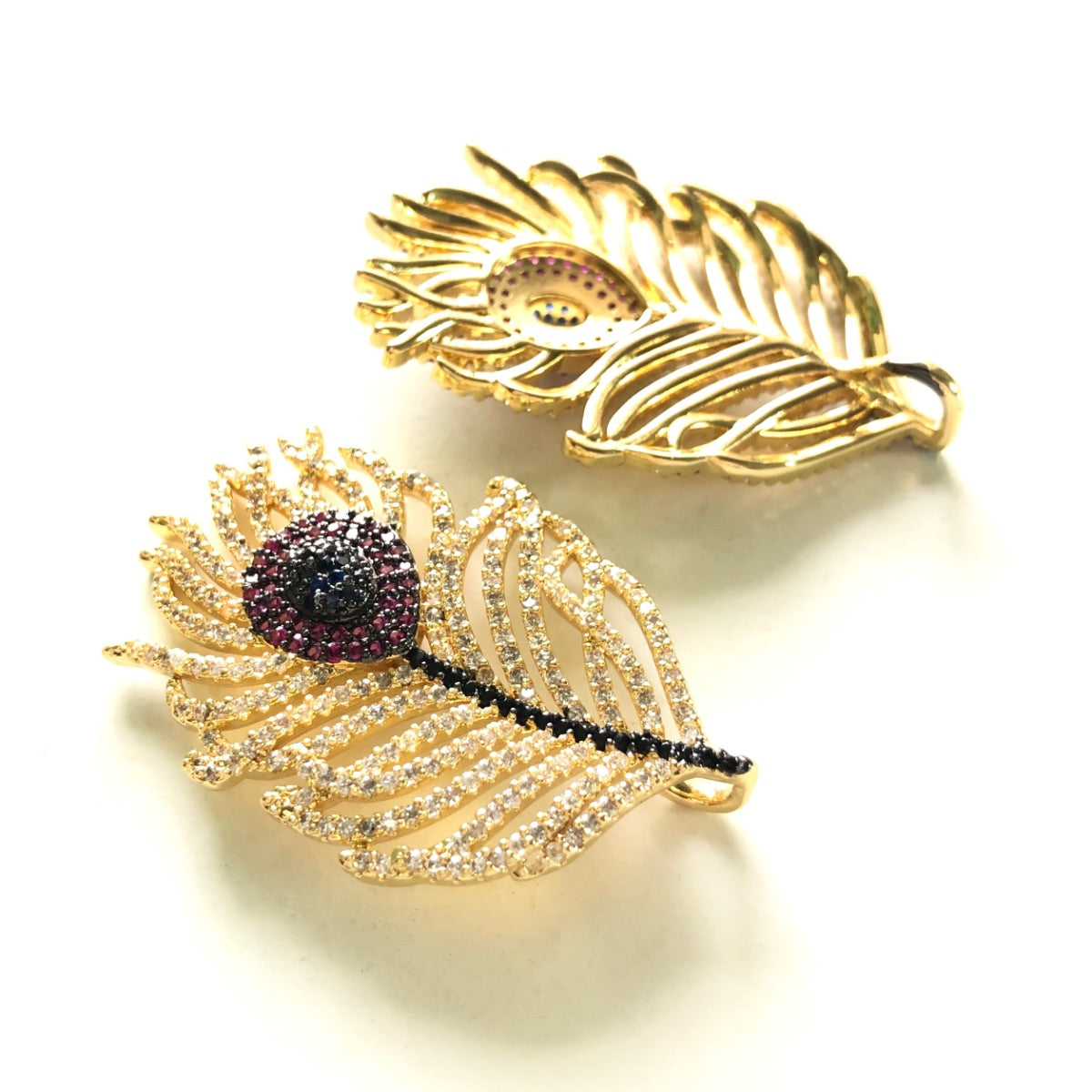 5pcs/lot 45*28mm CZ Paved Peacock Feather Charms CZ Paved Charms Feathers Large Sizes Charms Beads Beyond