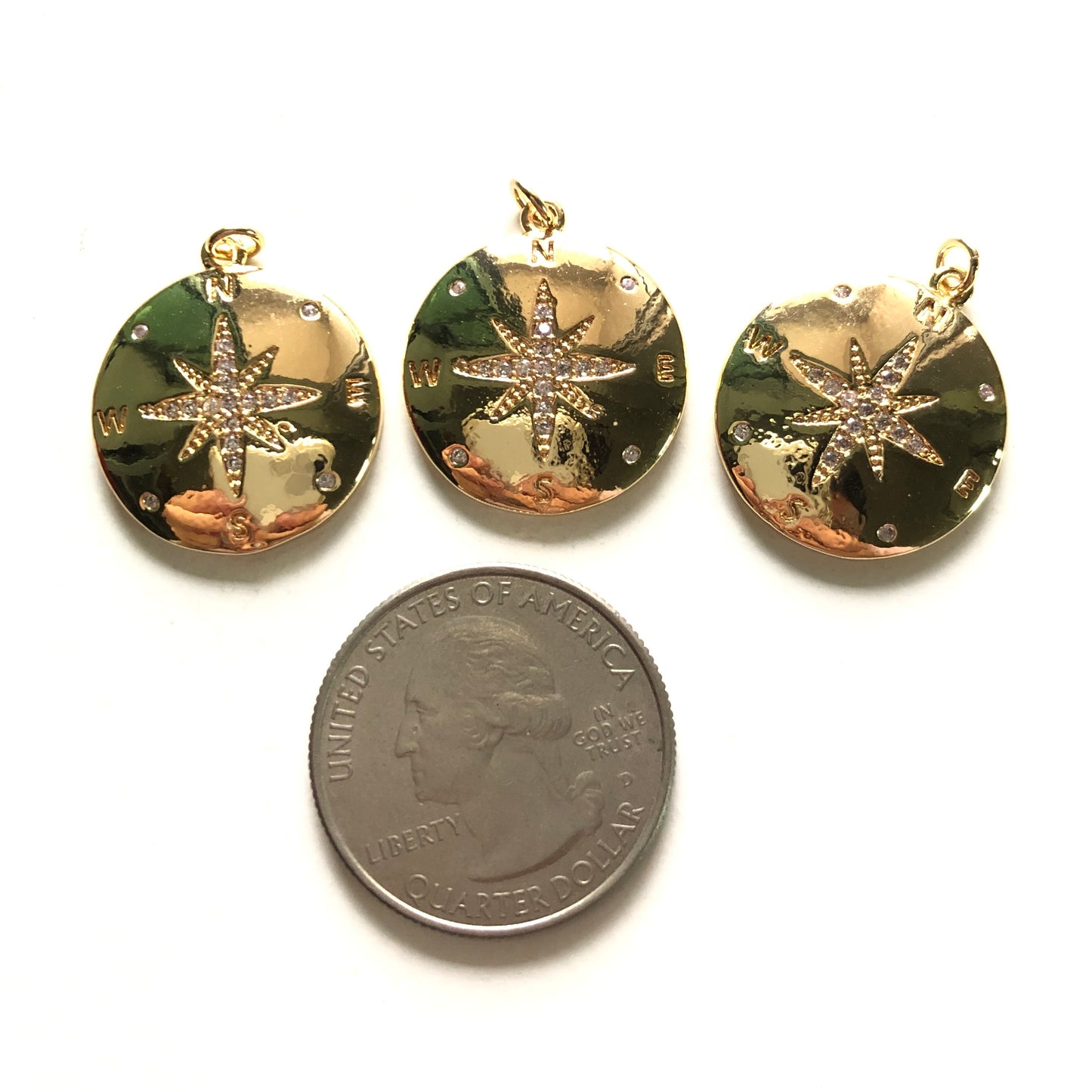5pcs/lot 22.5*20mm Gold Compass North Star Charm Pendants CZ Paved Charms Sun Moon Stars Charms Beads Beyond