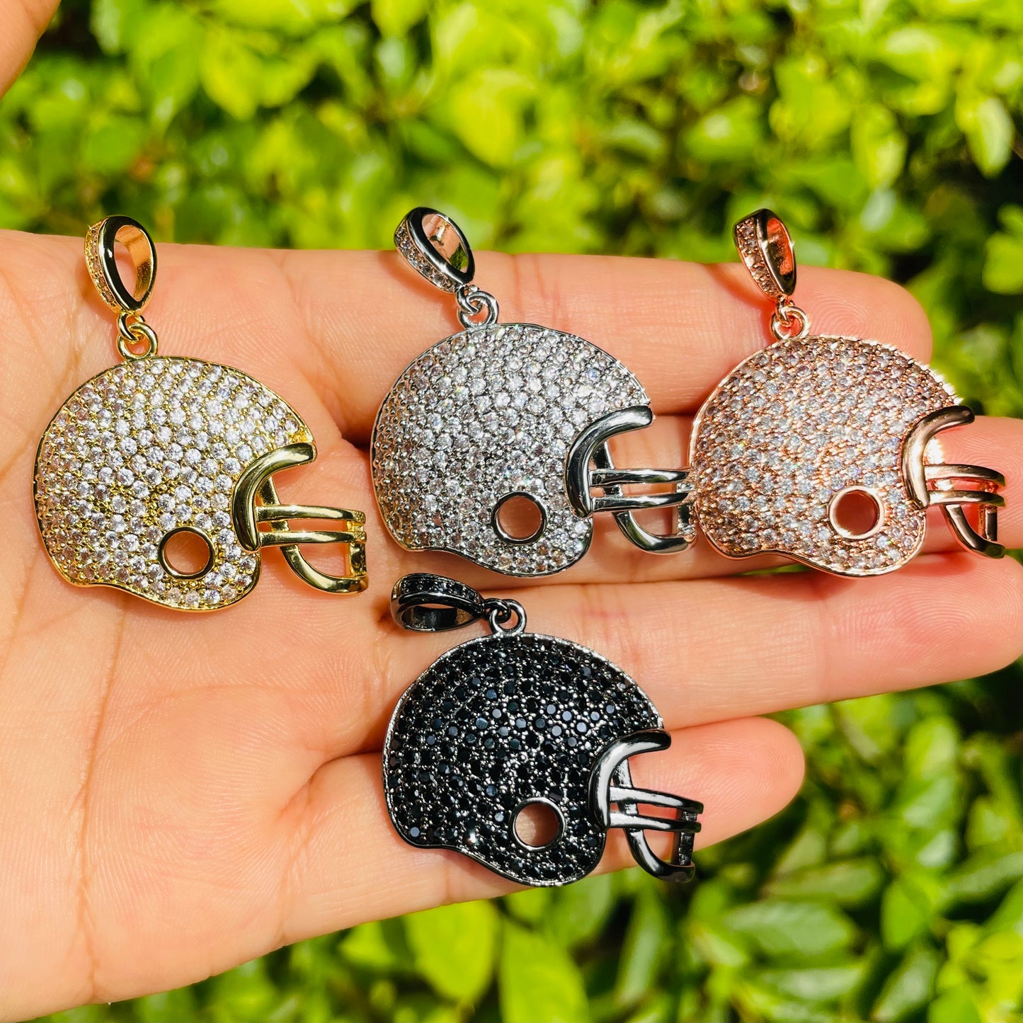 10pcs/lot 31*26mm CZ Paved American Football Helmet Charms Mix Colors CZ Paved Charms American Football Sports Charms Beads Beyond