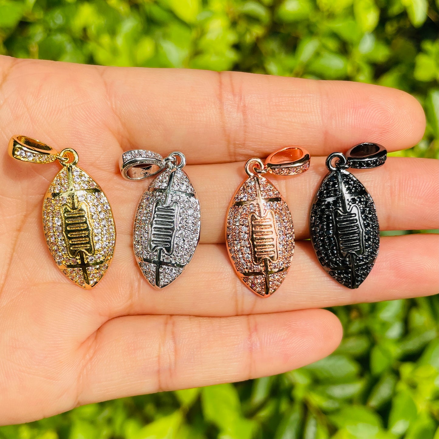 10pcs/lot 27*13mm CZ Paved American Football Charms Mix Colors CZ Paved Charms American Football Sports Charms Beads Beyond
