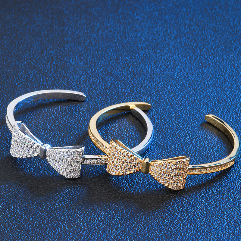 2pcs/lot CZ Paved Bow Tie Open Bracelet Mix Colors Women Bracelets Charms Beads Beyond