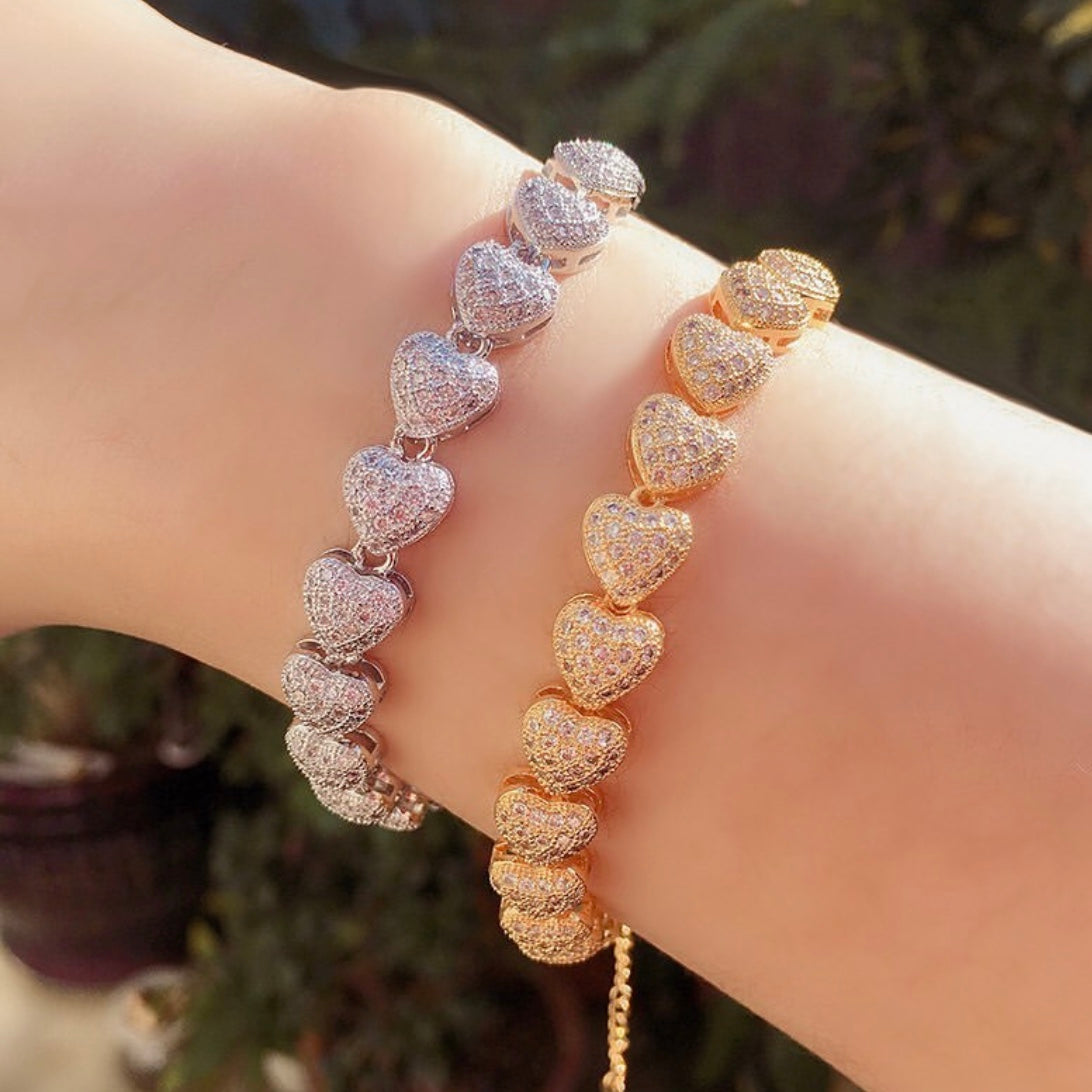 2pcs/lot CZ Paved Heart Bracelet Mix Colors Women Bracelets Charms Beads Beyond