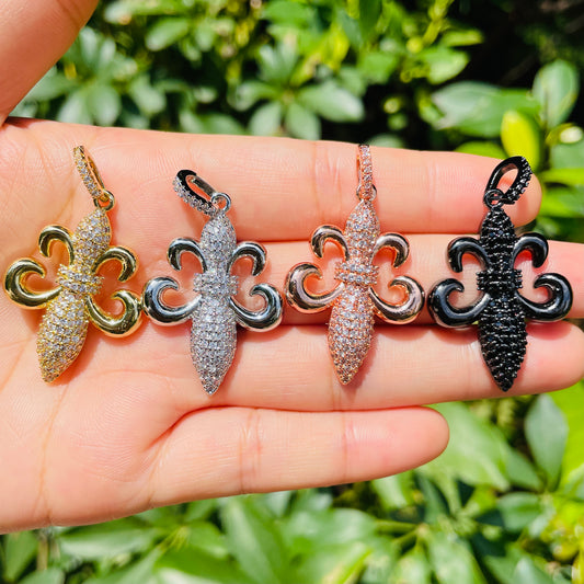 10pcs/lot 42*25mm CZ Paved Fleur De Lis Saints Charms Mix Colors CZ Paved Charms Louisiana Inspired Mardi Gras On Sale Symbols Charms Beads Beyond