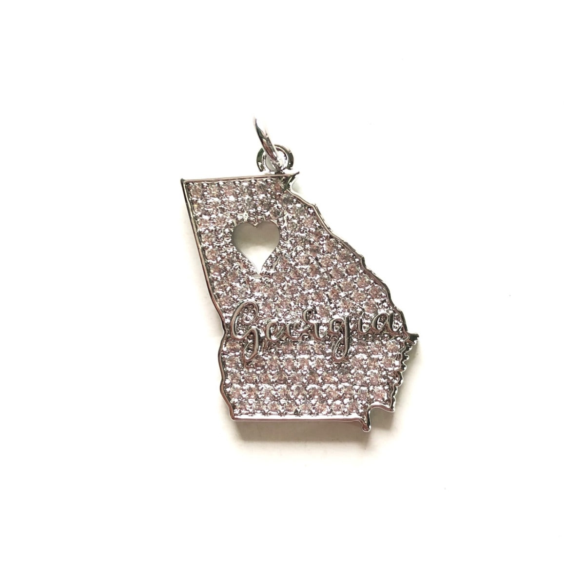 10pcs/lot 28*22mm CZ Love Georgia Map Charm Pendants Silver CZ Paved Charms Maps On Sale Charms Beads Beyond