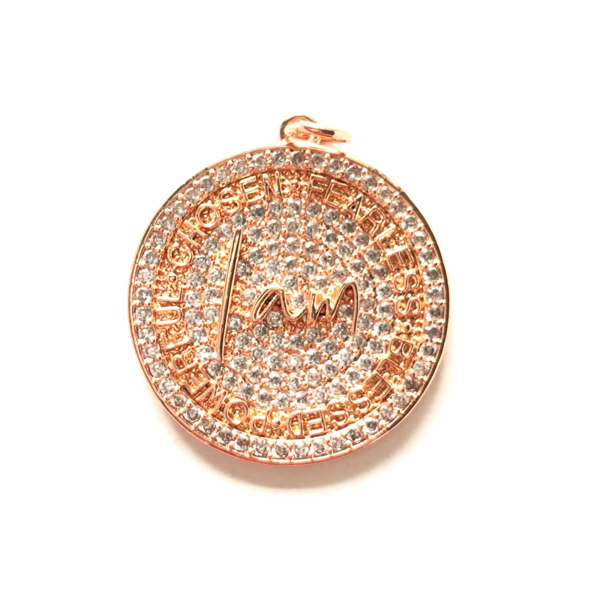 10pcs/lot 28mm CZ Pave Round Plate I am Chosen Fearless Blessed Powerful Quote Charms CZ Paved Charms Discs On Sale Charms Beads Beyond