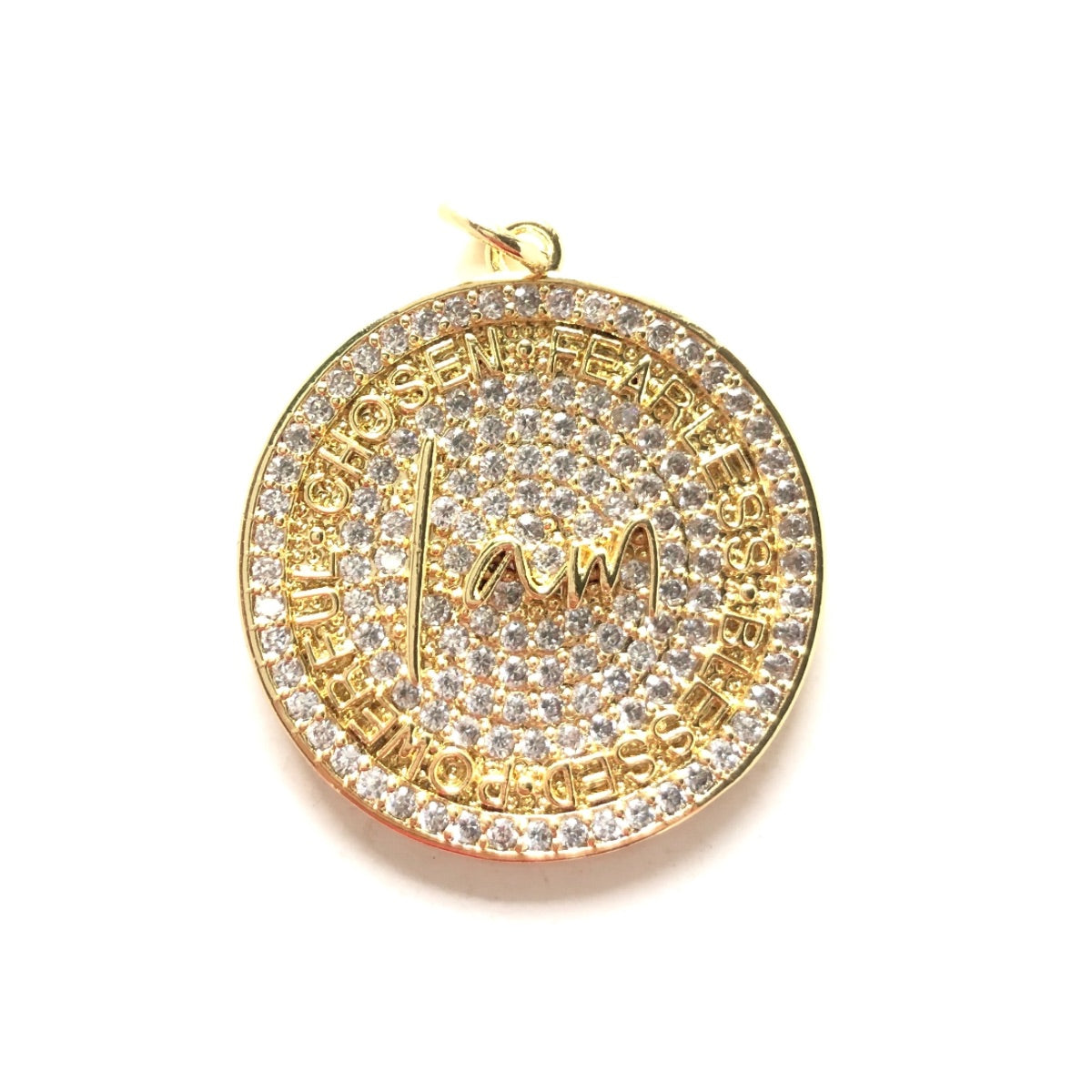 10pcs/lot 28mm CZ Pave Round Plate I am Chosen Fearless Blessed Powerful Quote Charms CZ Paved Charms Discs On Sale Charms Beads Beyond