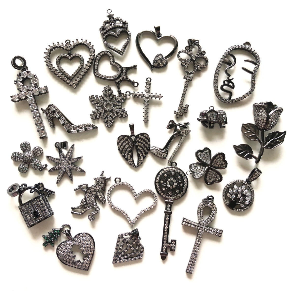 30/50/100pcs/lot Mix Random CZ Pave Charms Bundles-Clear on Black 100pcs-Mix Ramdon CZ Paved Charms On Sale Charms Beads Beyond